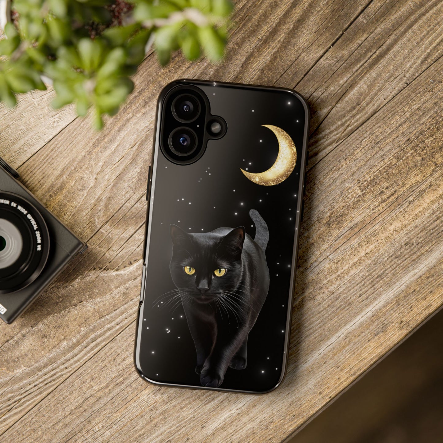 Black Cat and Moon Phone Case - Celestial Cat Lover Phone Cases for iPhone 16 15 14 13 12 11, Samsung Galaxy & Google Pixel