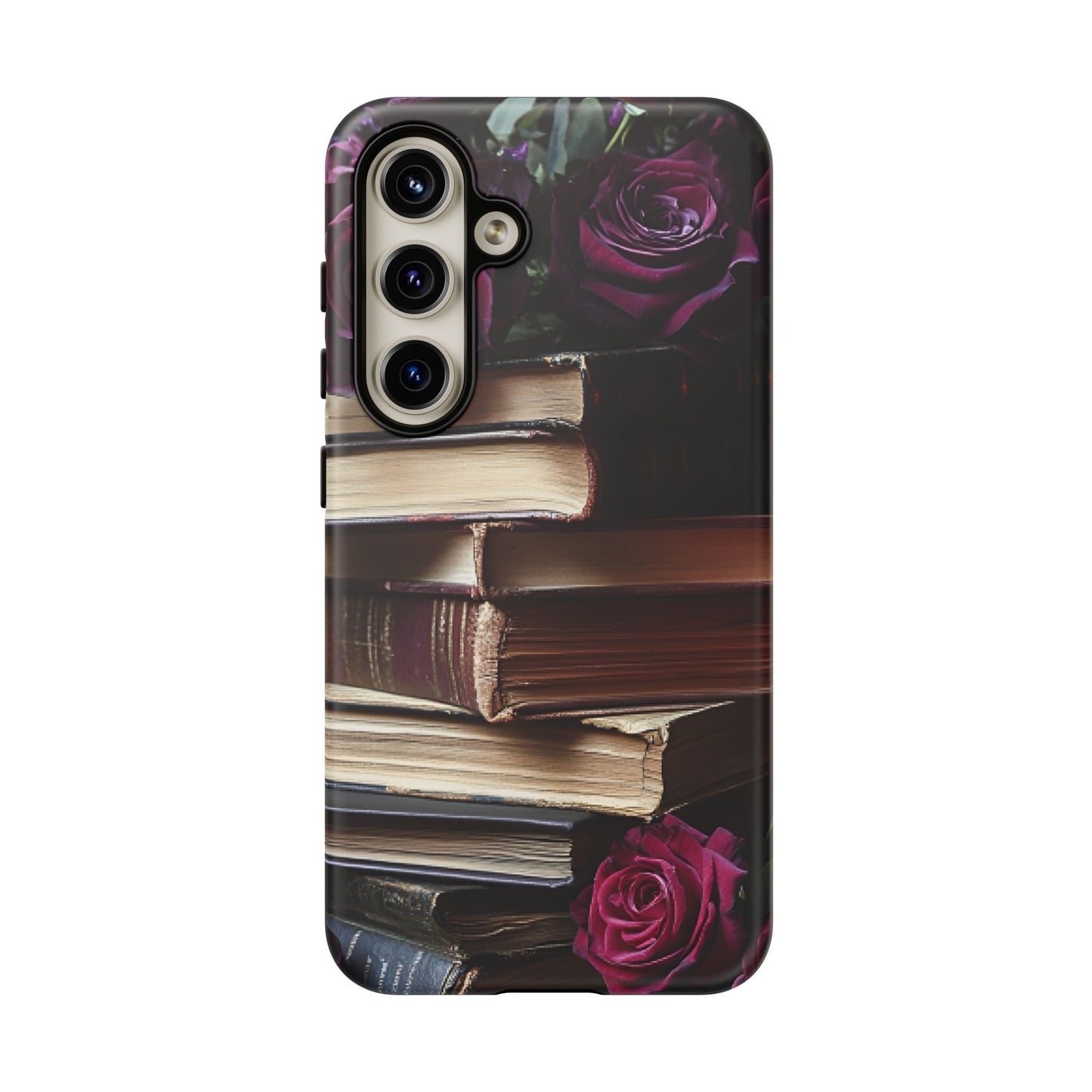 Books and Roses Phone Case - Bookish Dark Academia Phone Cover for iPhone 16 15 14 13 12 11, Samsung Galaxy & Google Pixel