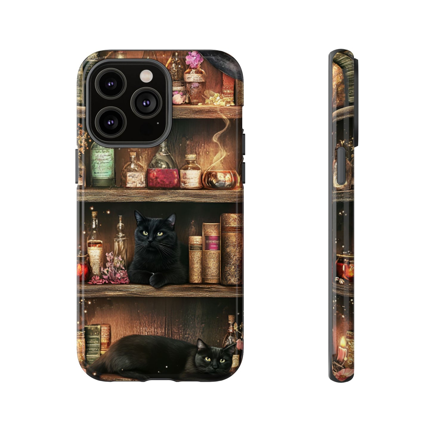 Witch Bookshelf Phone Case - Witchy Books Potions and Black Cats for iPhone 16 15 14 13 12 11, Samsung Galaxy & Google Pixel