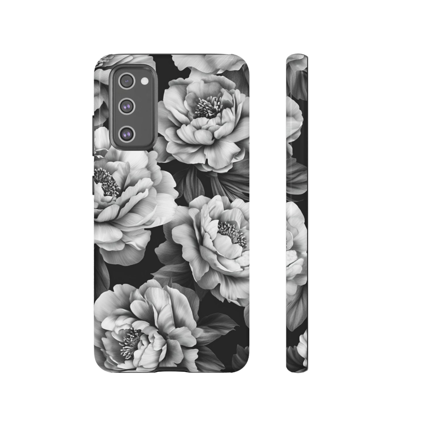 Black and White Peony Flower Phone Case - Aesthetic Dark Floral Phone Cases for iPhone 16 15 14 13 12 11, Samsung Galaxy & Google Pixel