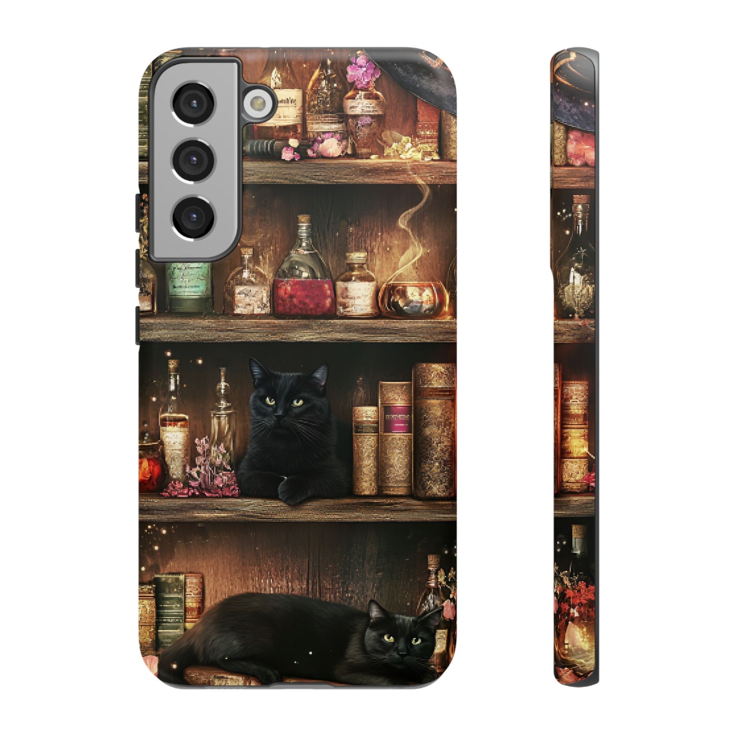 Witch Bookshelf Phone Case - Witchy Books Potions and Black Cats for iPhone 16 15 14 13 12 11, Samsung Galaxy & Google Pixel