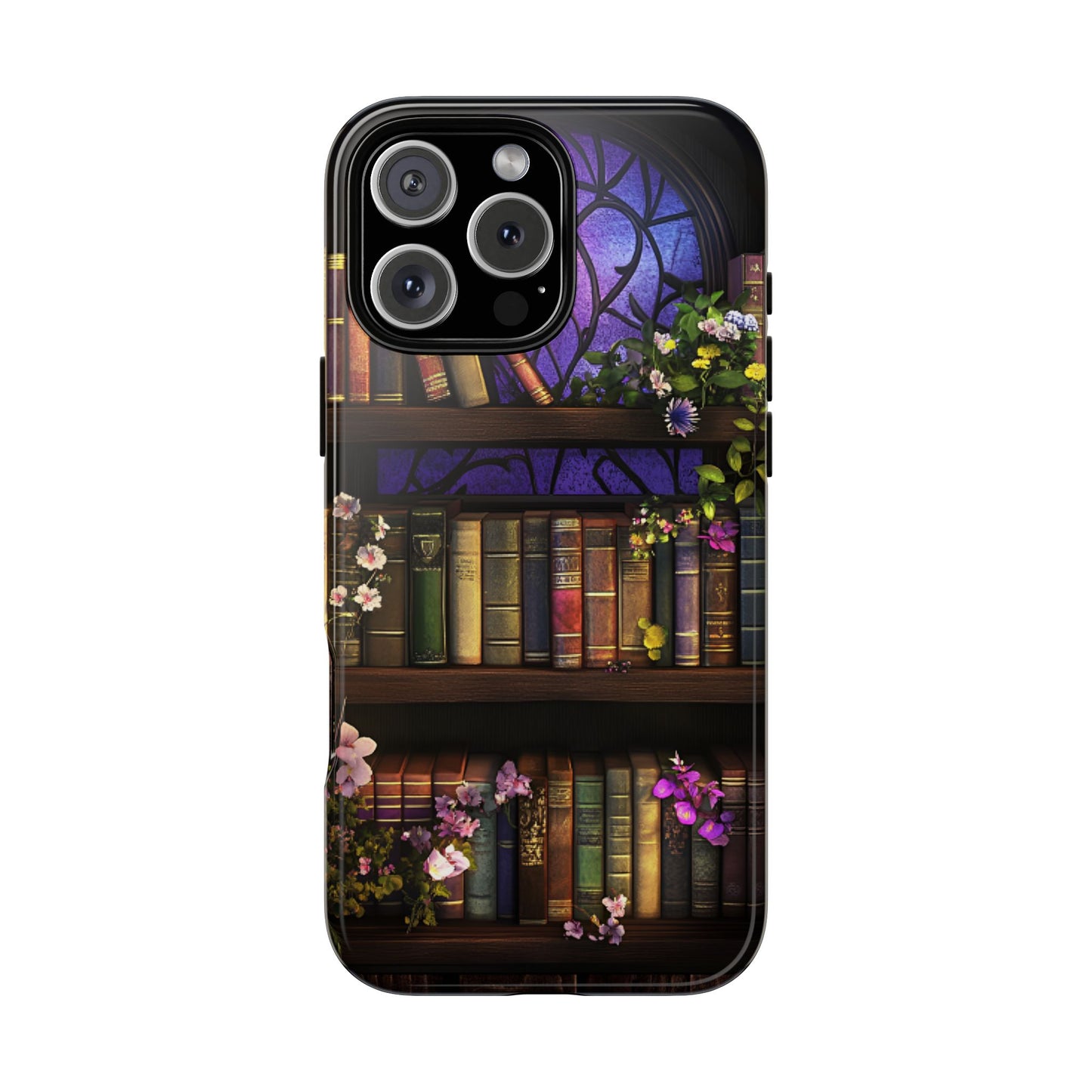 Bookshelf Phone Case - Dark Academia Stained Glass Phone Cases - iPhone 16 15 14 13 12 11, Samsung Galaxy & Google Pixel Phone Covers - Boo and Bewear