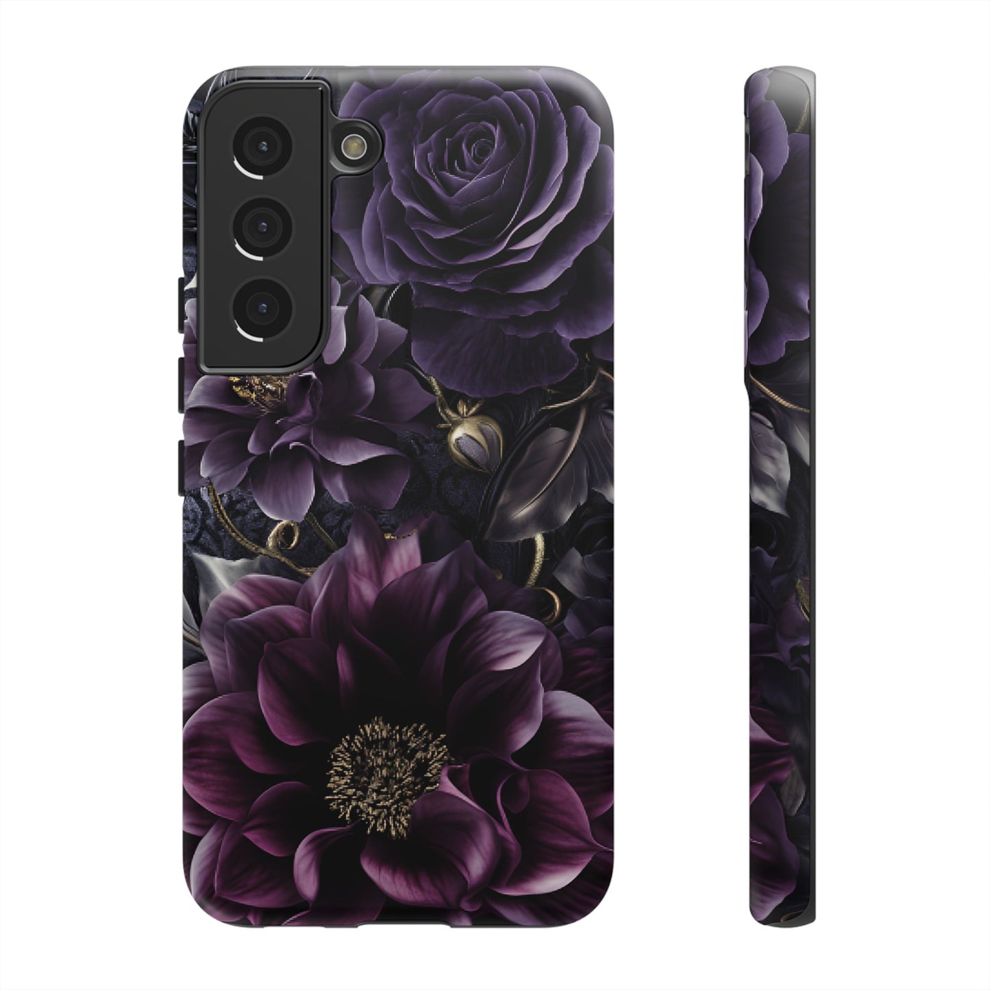 Gothic Dark Floral Phone Case - Aesthetic Purple and Gold Flowers for iPhone 16 15 14 13 12 11, Samsung Galaxy & Google Pixel