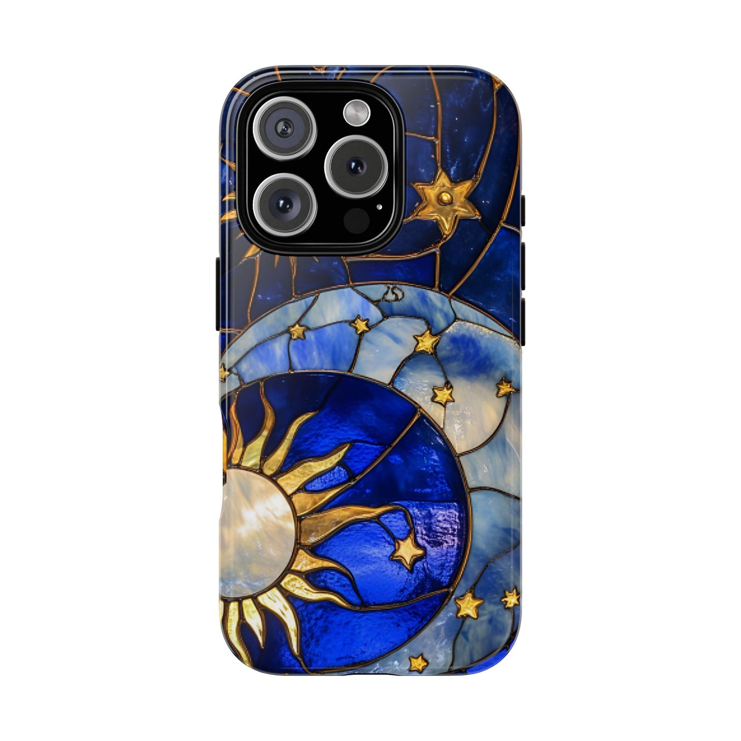 Moon and Sun Stained Glass Phone Case - iPhone 16 15 14 13 12 11, Samsung Galaxy & Google Pixel Phone Covers