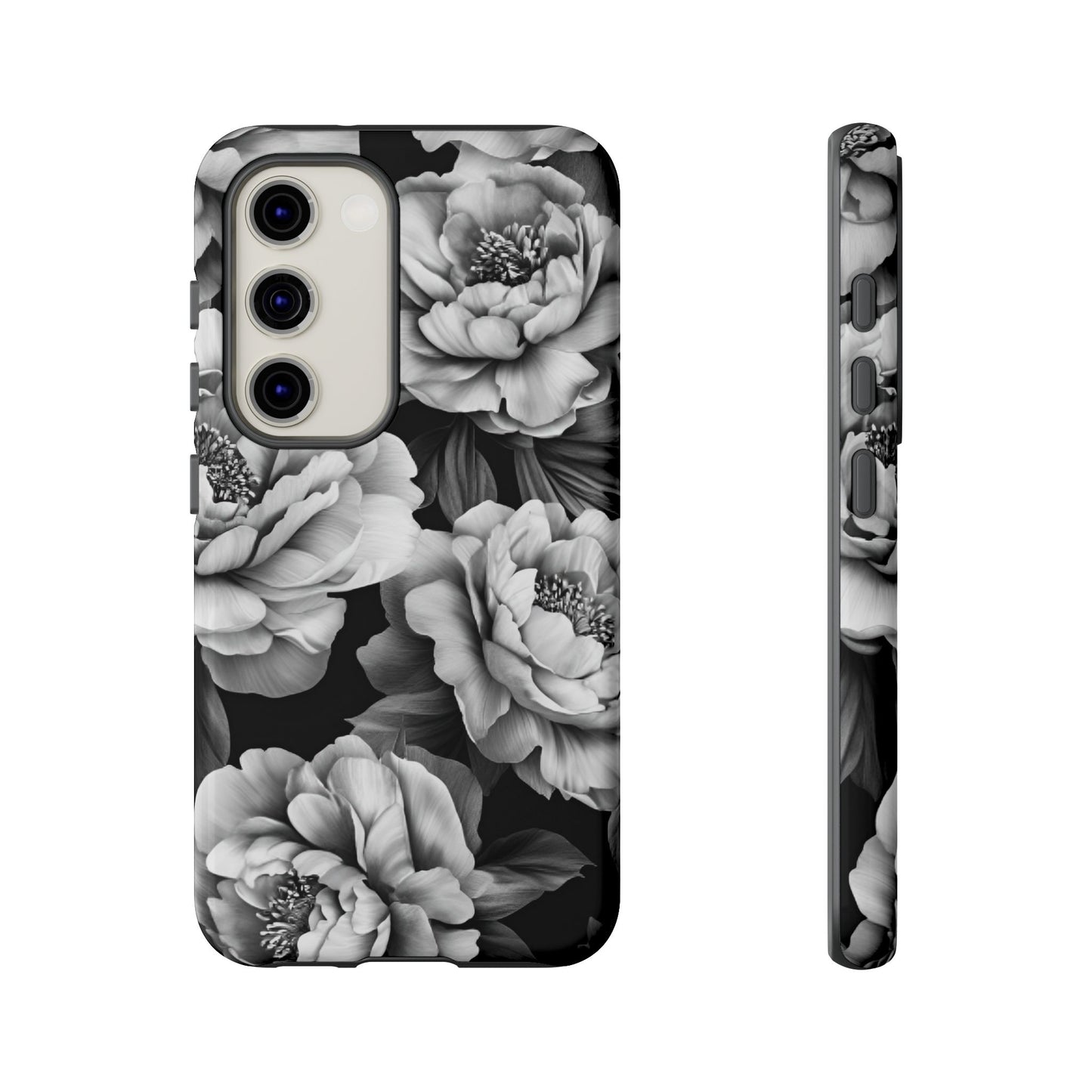 Black and White Peony Flower Phone Case - Aesthetic Dark Floral Phone Cases - iPhone 16 15 14 13 12 11, Samsung Galaxy & Google Pixel Phone Covers