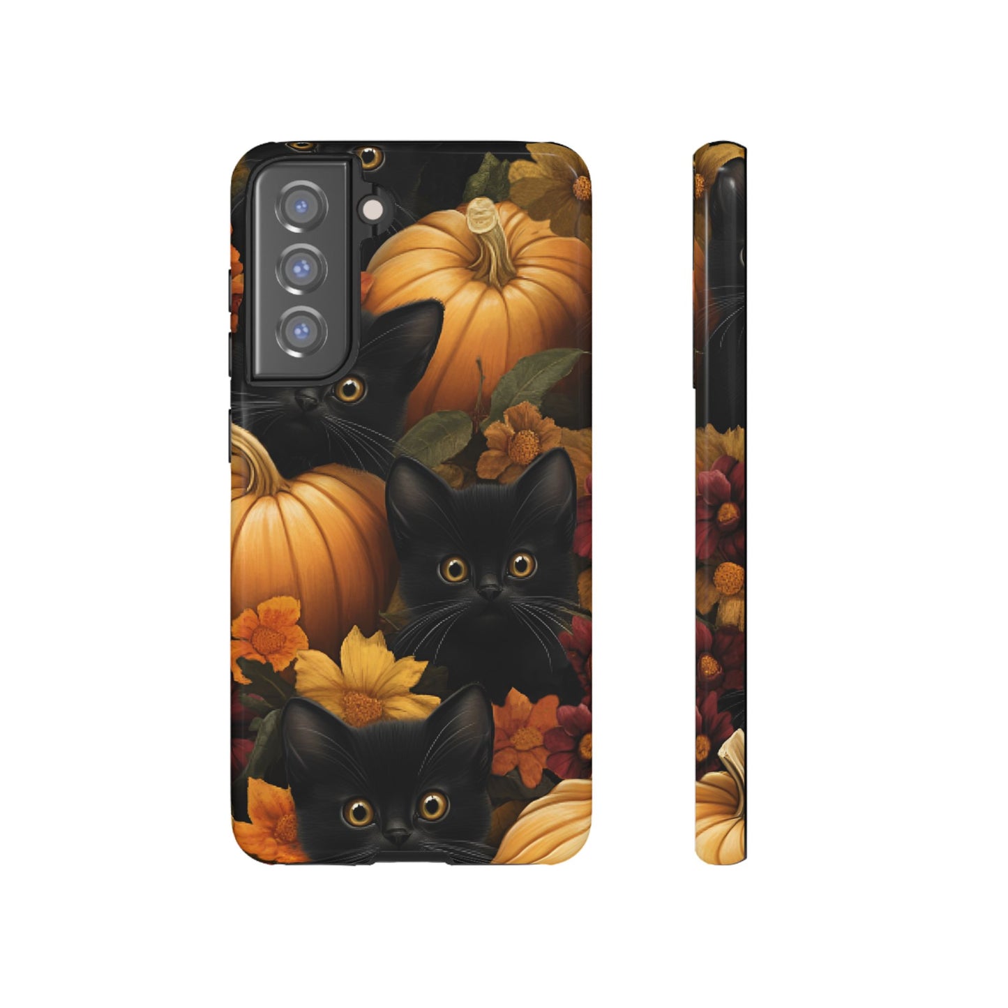 Black Cats and Pumpkins Phone Case - Cute Halloween Phone Cases - iPhone 16 15 14 13 12 11, Samsung Galaxy & Google Pixel Phone Covers