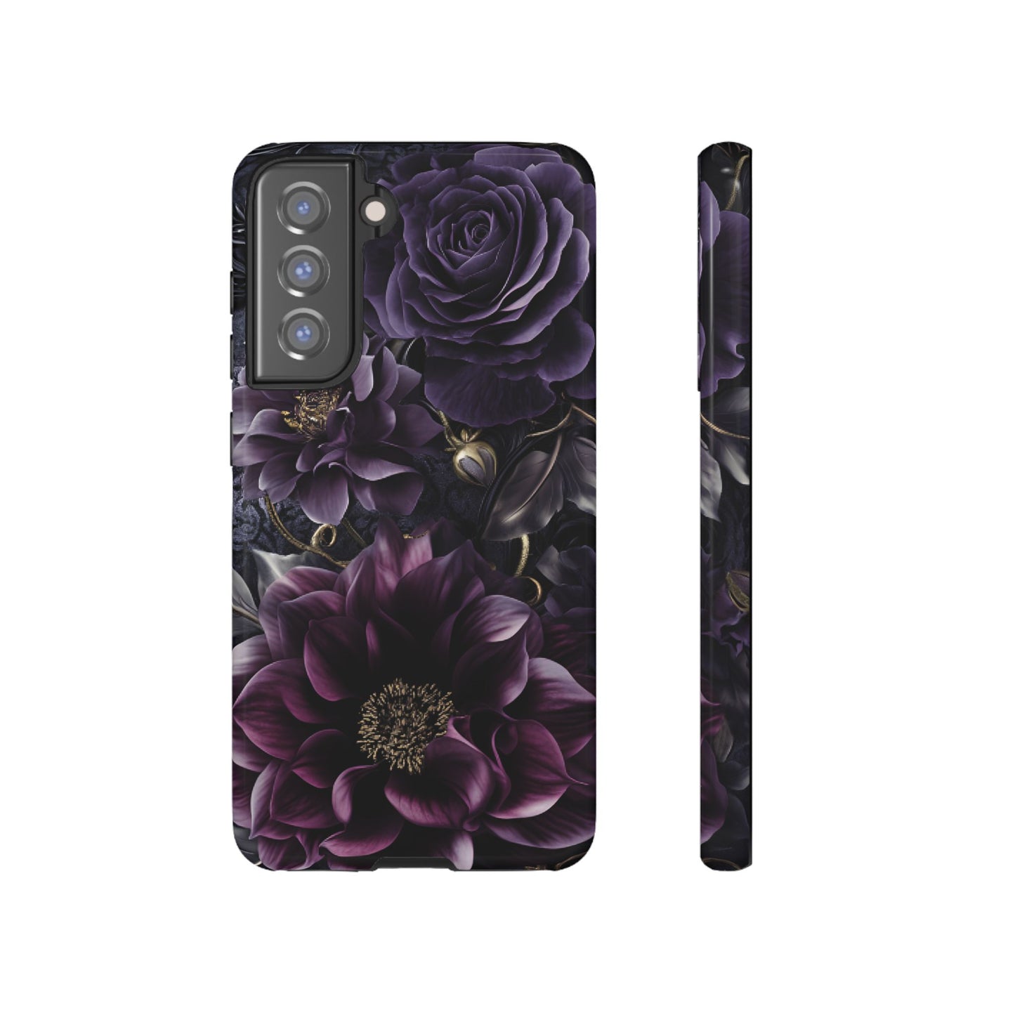 Gothic Dark Floral Phone Case - Aesthetic Purple and Gold Flowers for iPhone 16 15 14 13 12 11, Samsung Galaxy & Google Pixel