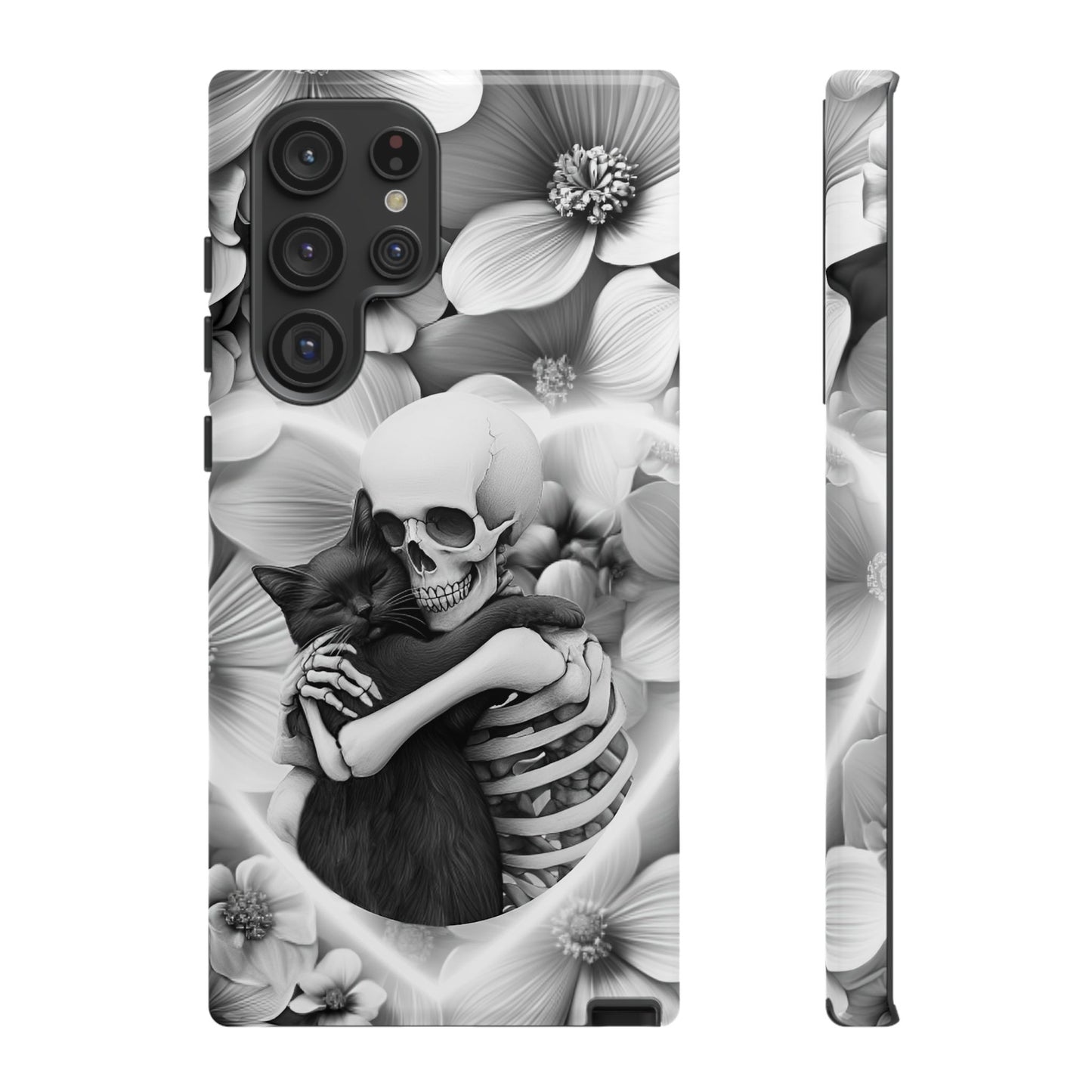 Skeleton & Black Cat Phone Case - Aesthetic Cat Lover Phone Cases- iPhone 16 15 14 13 12 11, Samsung Galaxy & Google Pixel Phone Covers