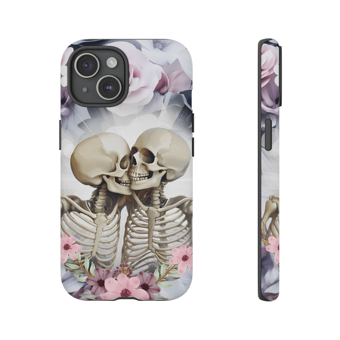 Skeleton Couple Phone Case - Floral Love Halloween Phone Cases for iPhone 16 15 14 13 12 11, Samsung Galaxy & Google Pixel