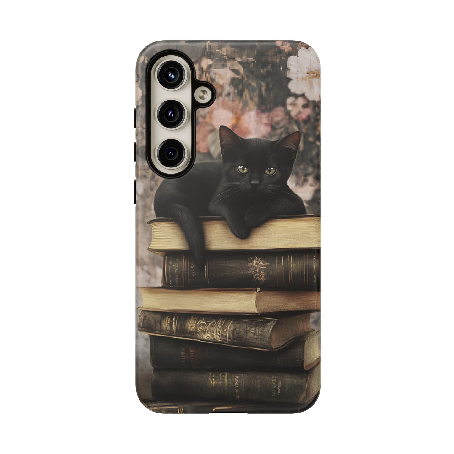 Black Cat and Books Phone Case - Vintage Dark Academia Library Phone Cases - iPhone 16 15 14 13 12 11, Samsung Galaxy & Google Pixel Phone Covers