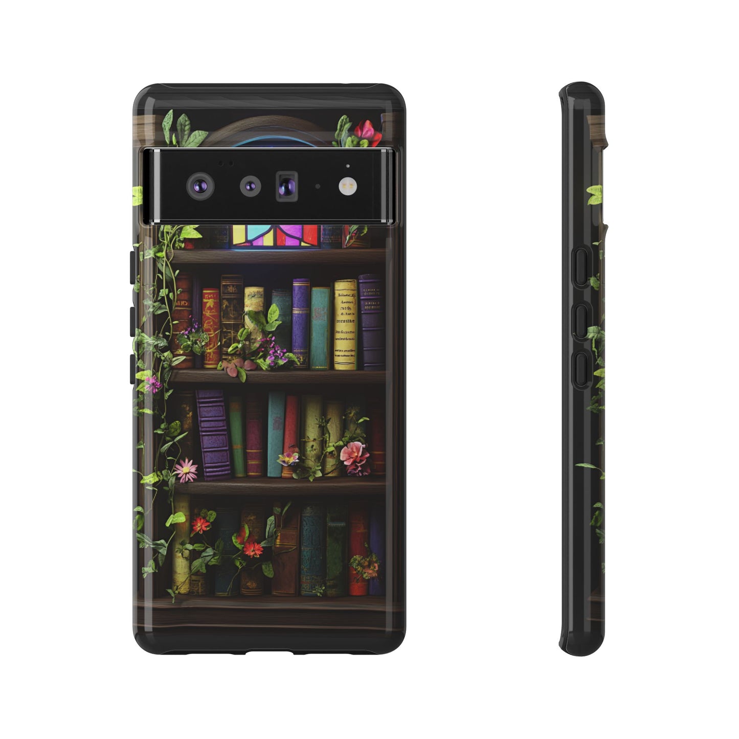 Bookshelf and Stained Glass Window Phone Case - Book Lover Phone Cases for iPhone 16 15 14 13 12 11, Samsung Galaxy & Google Pixel