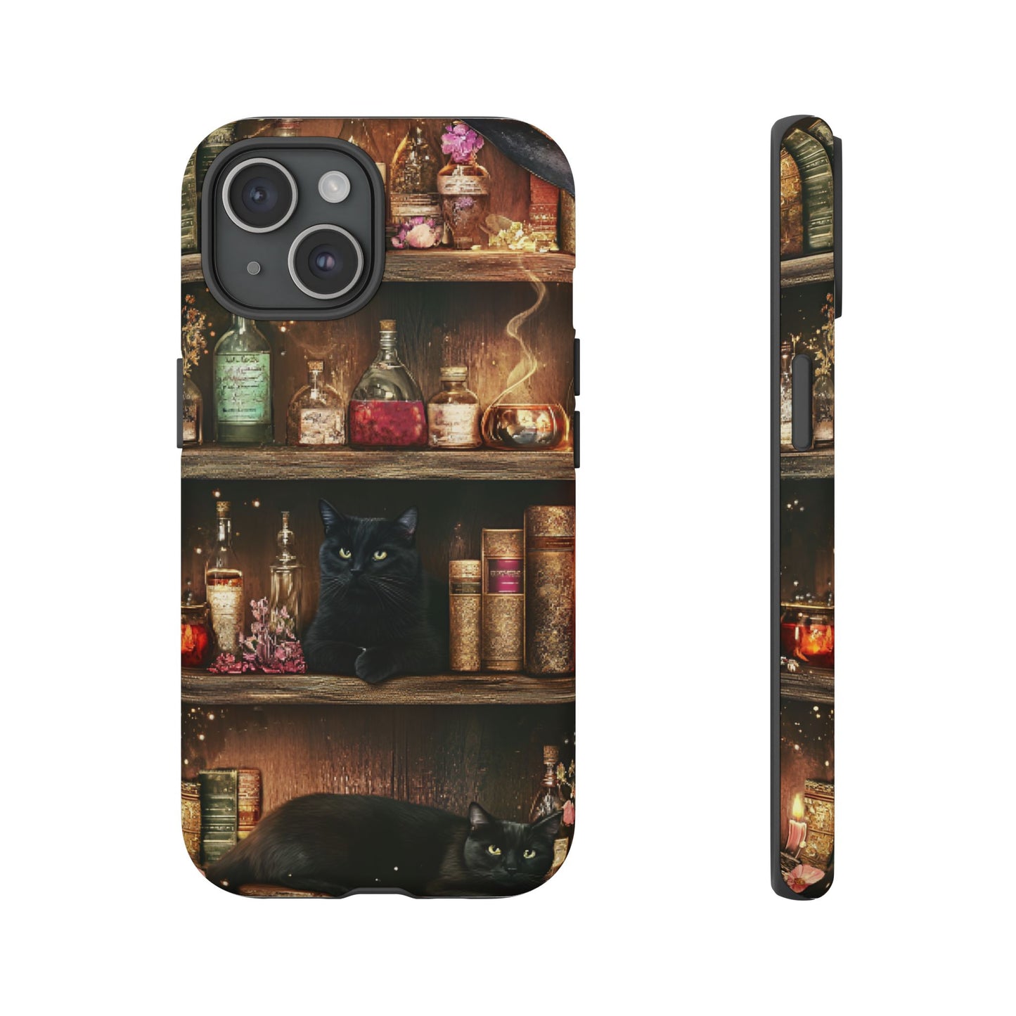 Witch Bookshelf Phone Case - Witchy Books Potions and Black Cats for iPhone 16 15 14 13 12 11, Samsung Galaxy & Google Pixel