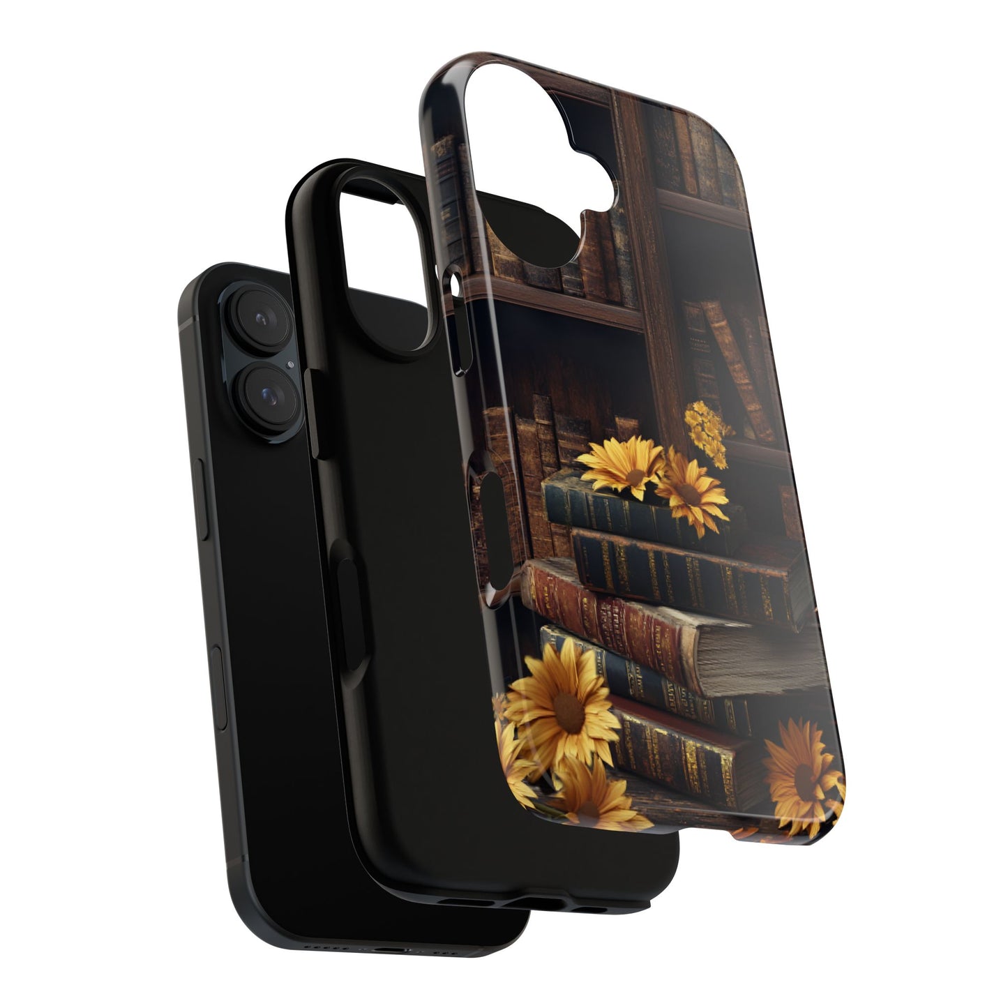 Vintage Books and Sunflowers Phone Case - Dark Academia Library Phone Cases for iPhone 16 15 14 13 12 11, Samsung Galaxy & Google Pixel