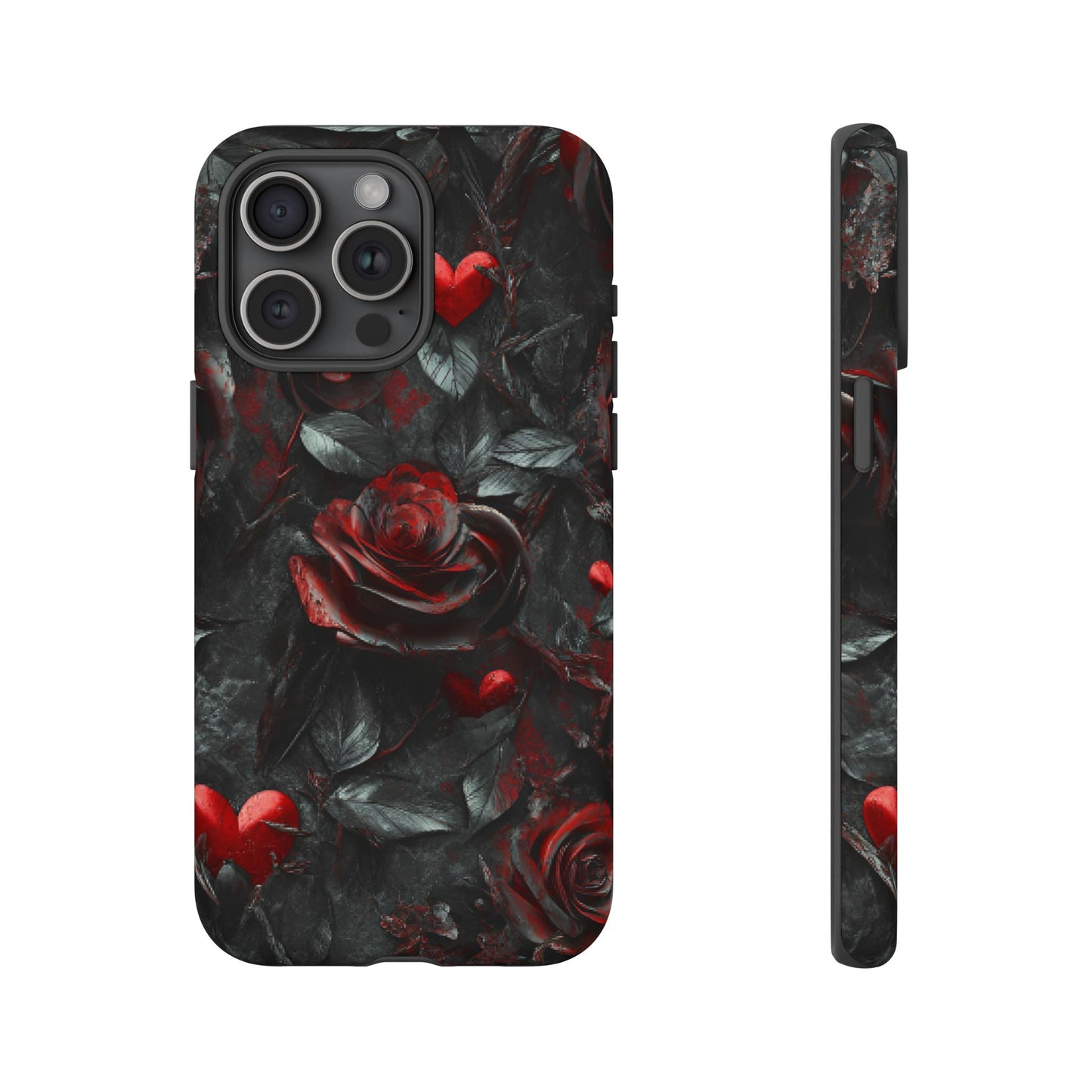 Gothic Valentine Phone Case - Dark Romance Roses and Hearts - iPhone 16 15 14 13 12 11, Samsung Galaxy & Google Pixel Phone Covers