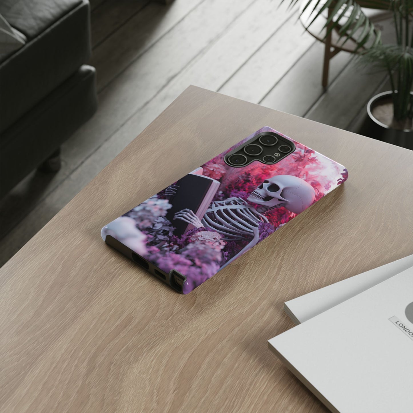 Bookish Skeleton Phone Case - Spooky Floral Halloween Phone Cases - Phone 16 15 14 13 12 11, Samsung Galaxy & Google Pixel Phone Covers