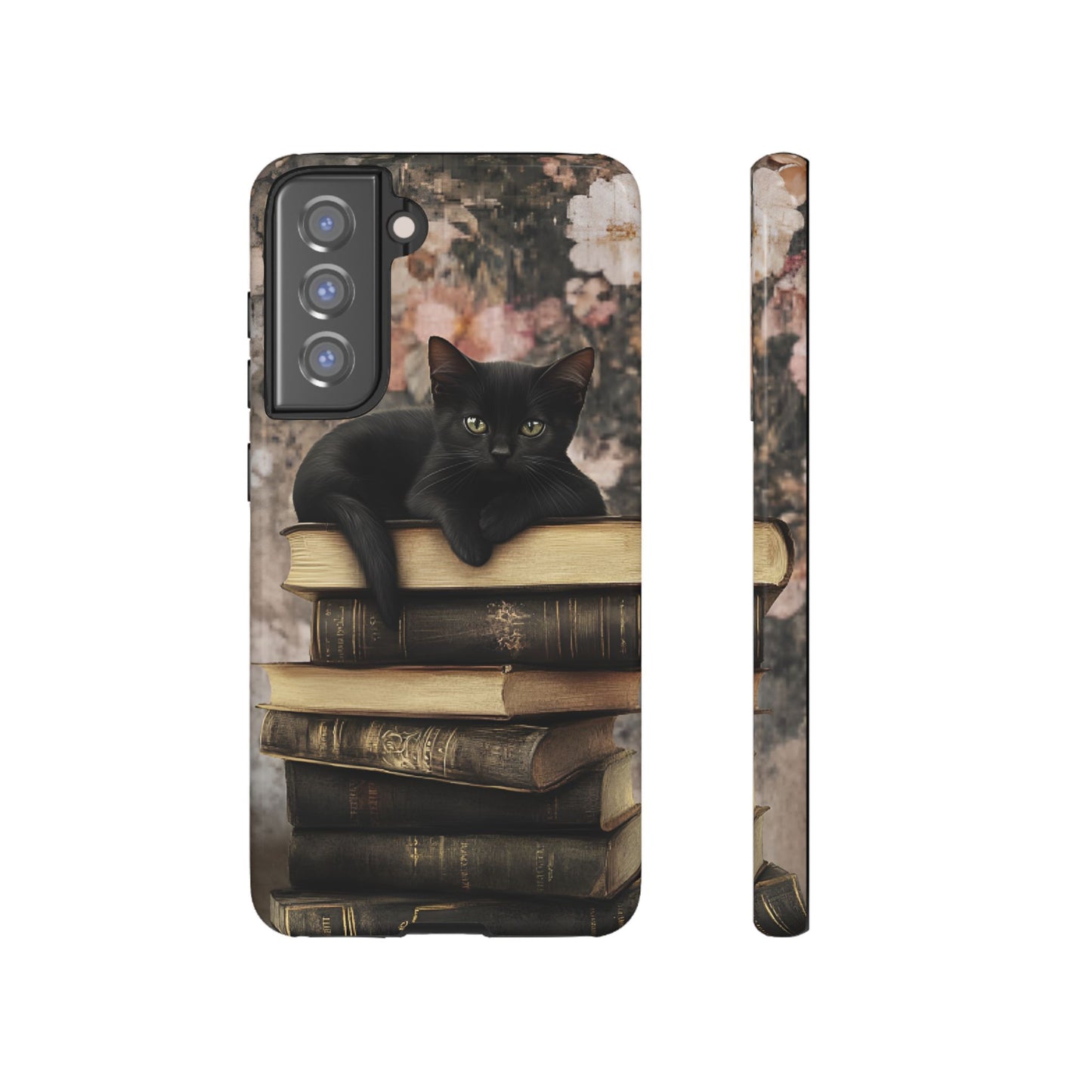 Black Cat and Books Phone Case - Vintage Dark Academia Library Phone Cases for iPhone 16 15 14 13 12 11, Samsung Galaxy & Google Pixel