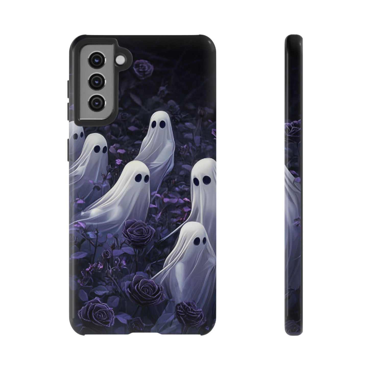 Halloween Phone Case - Ghosts in Purple Rose Garden for iPhone 16 15 14 13 12 11, Samsung Galaxy & Google Pixel Phone Covers