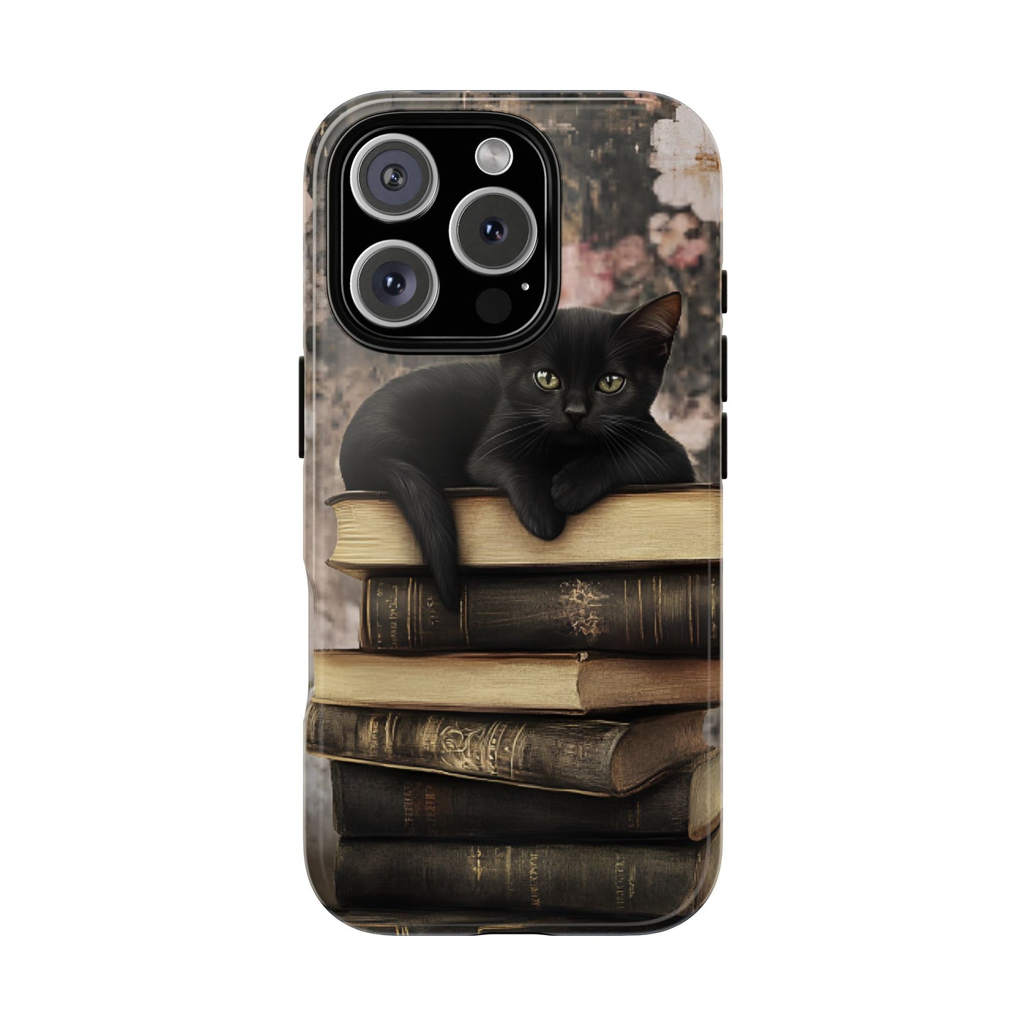 Black Cat and Books Phone Case - Vintage Dark Academia Library Phone Cases for iPhone 16 15 14 13 12 11, Samsung Galaxy & Google Pixel