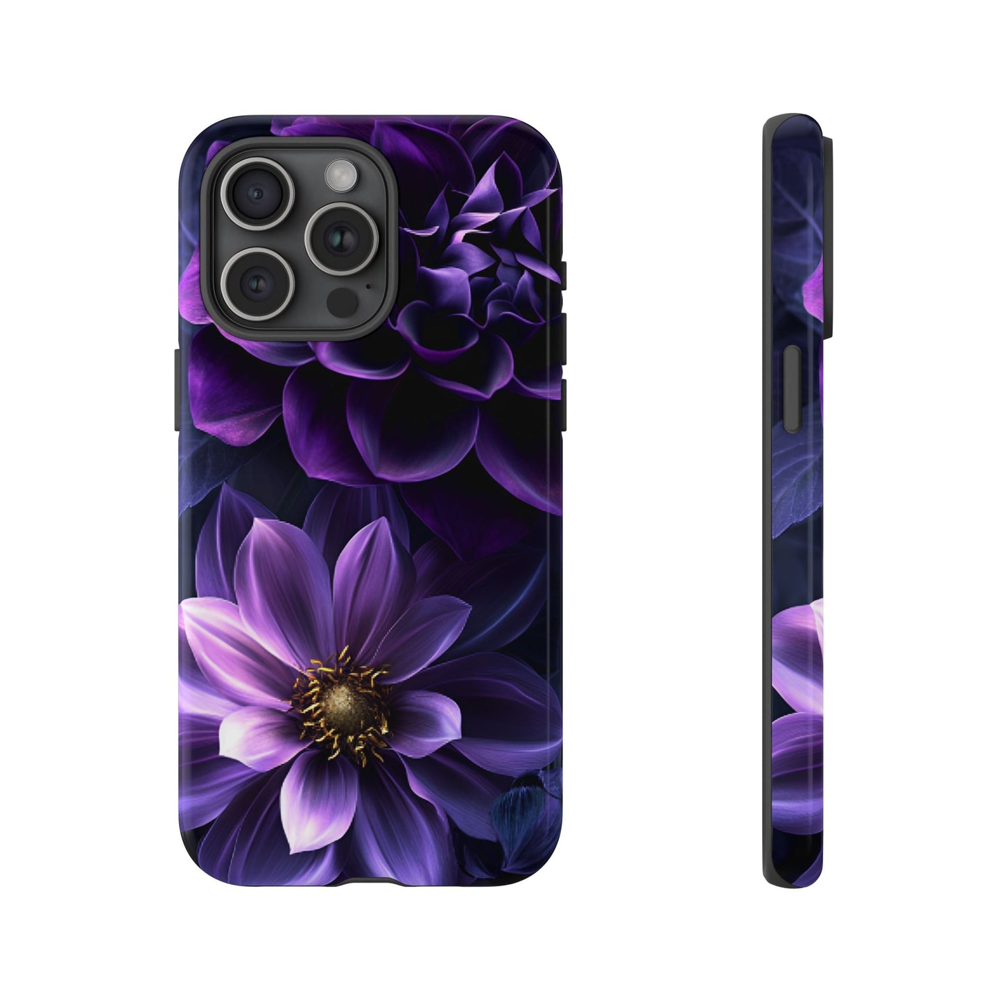 Black and Purple Flowers Phone Case - Dark Gothic Bloom Phone Cases - iPhone 16 15 14 13 12 11, Samsung Galaxy & Google Pixel Phone Covers