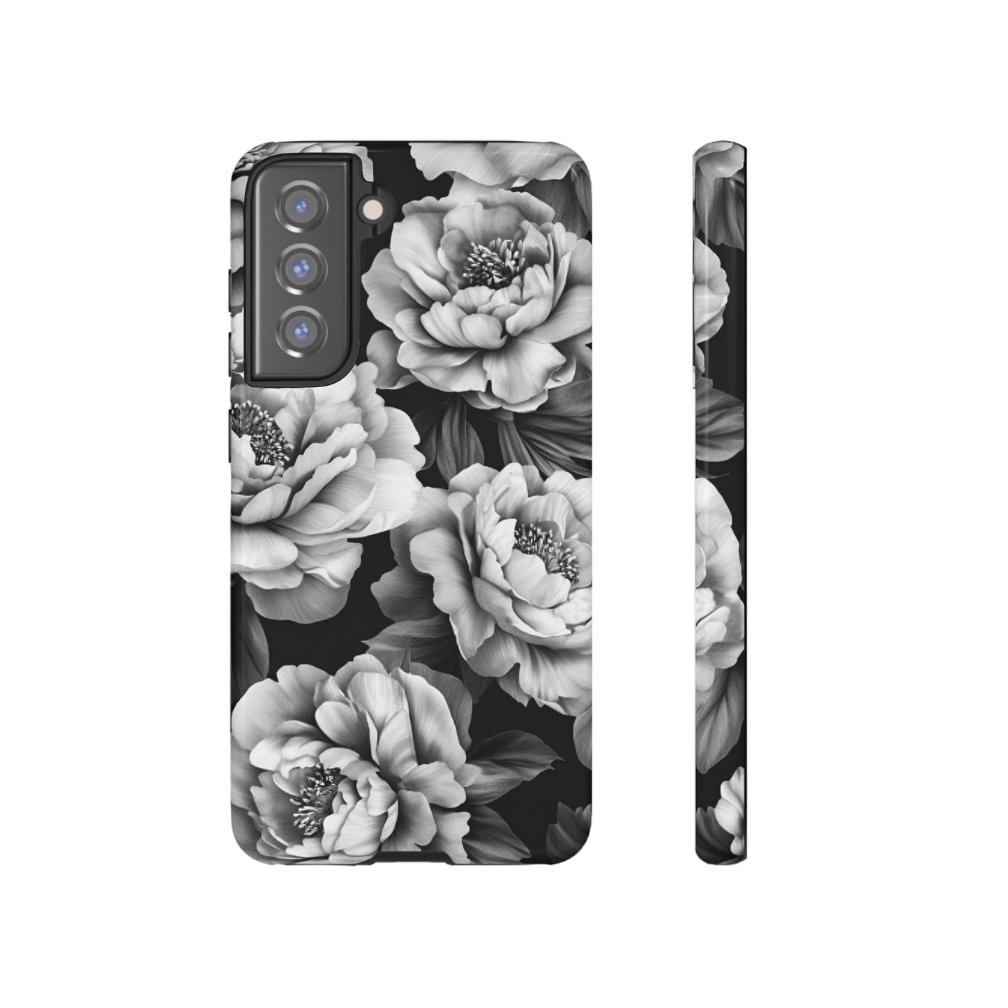 Black and White Peony Flower Phone Case - Aesthetic Dark Floral Phone Cases - iPhone 16 15 14 13 12 11, Samsung Galaxy & Google Pixel Phone Covers