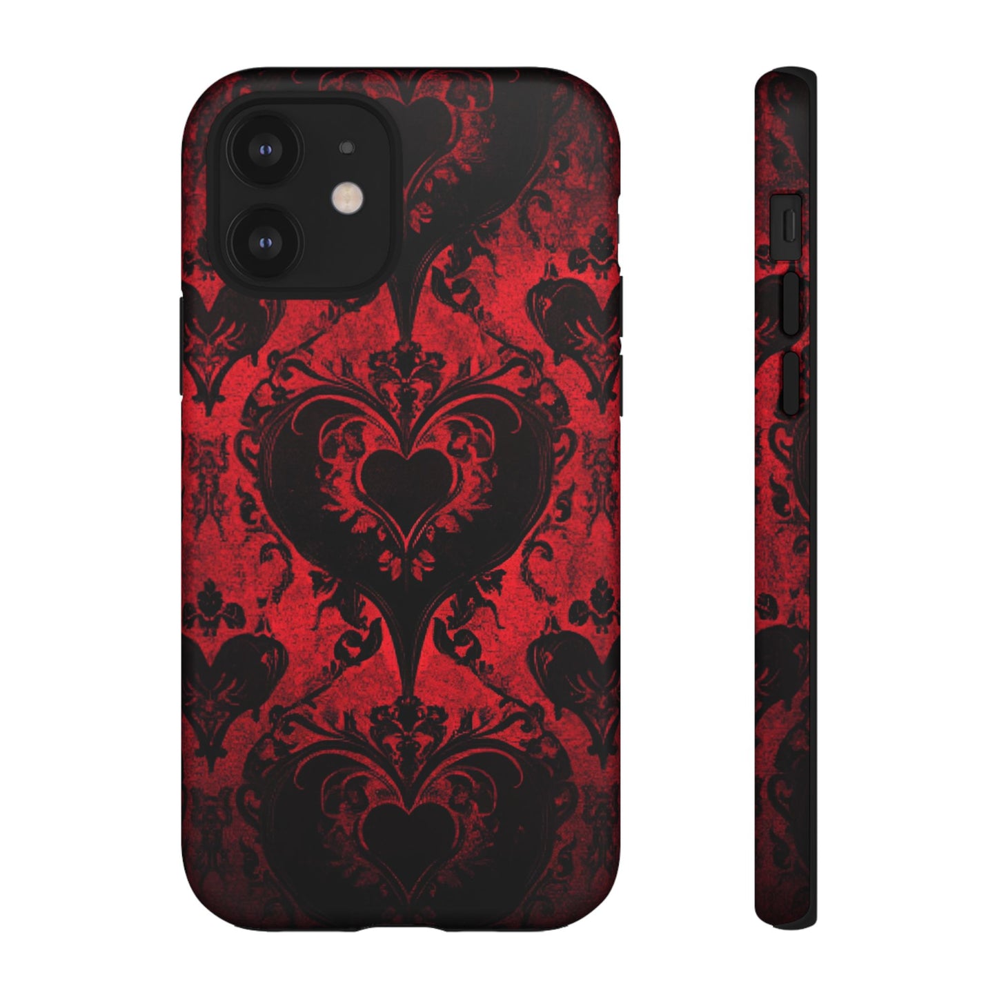 Gothic Dark Romance Phone Case - Black Hearts Phone Cover for iPhone 16 15 14 13 12 11, Samsung Galaxy & Google Pixel