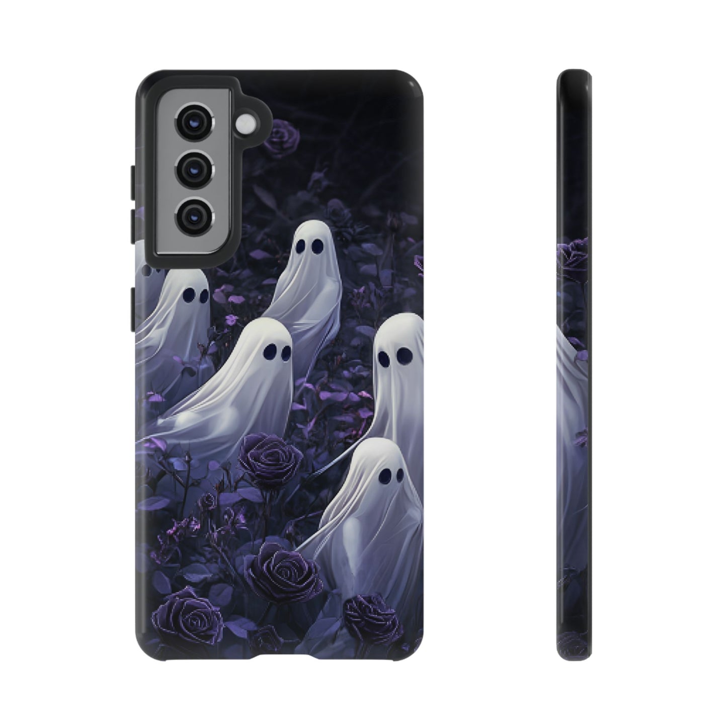 Halloween Phone Case - Ghosts in Purple Rose Garden - iPhone 16 15 14 13 12 11, Samsung Galaxy & Google Pixel Phone Covers