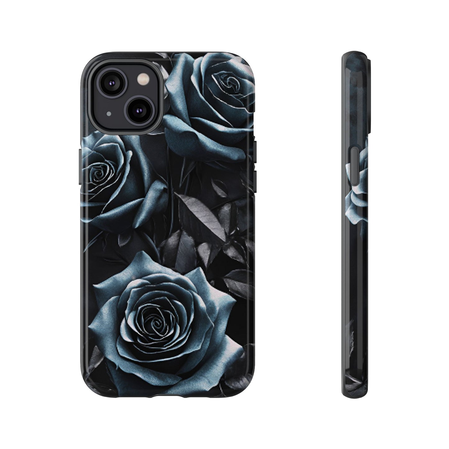 Black and Blue Roses Phone Case - Dark and Moody Gothic Flower Phone Cases for iPhone 16 15 14 13 12 11, Samsung Galaxy & Google Pixel