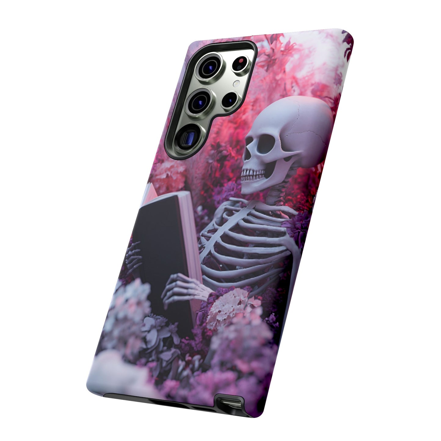 Bookish Skeleton Phone Case - Spooky Floral Halloween Phone Cases - Phone 16 15 14 13 12 11, Samsung Galaxy & Google Pixel Phone Covers