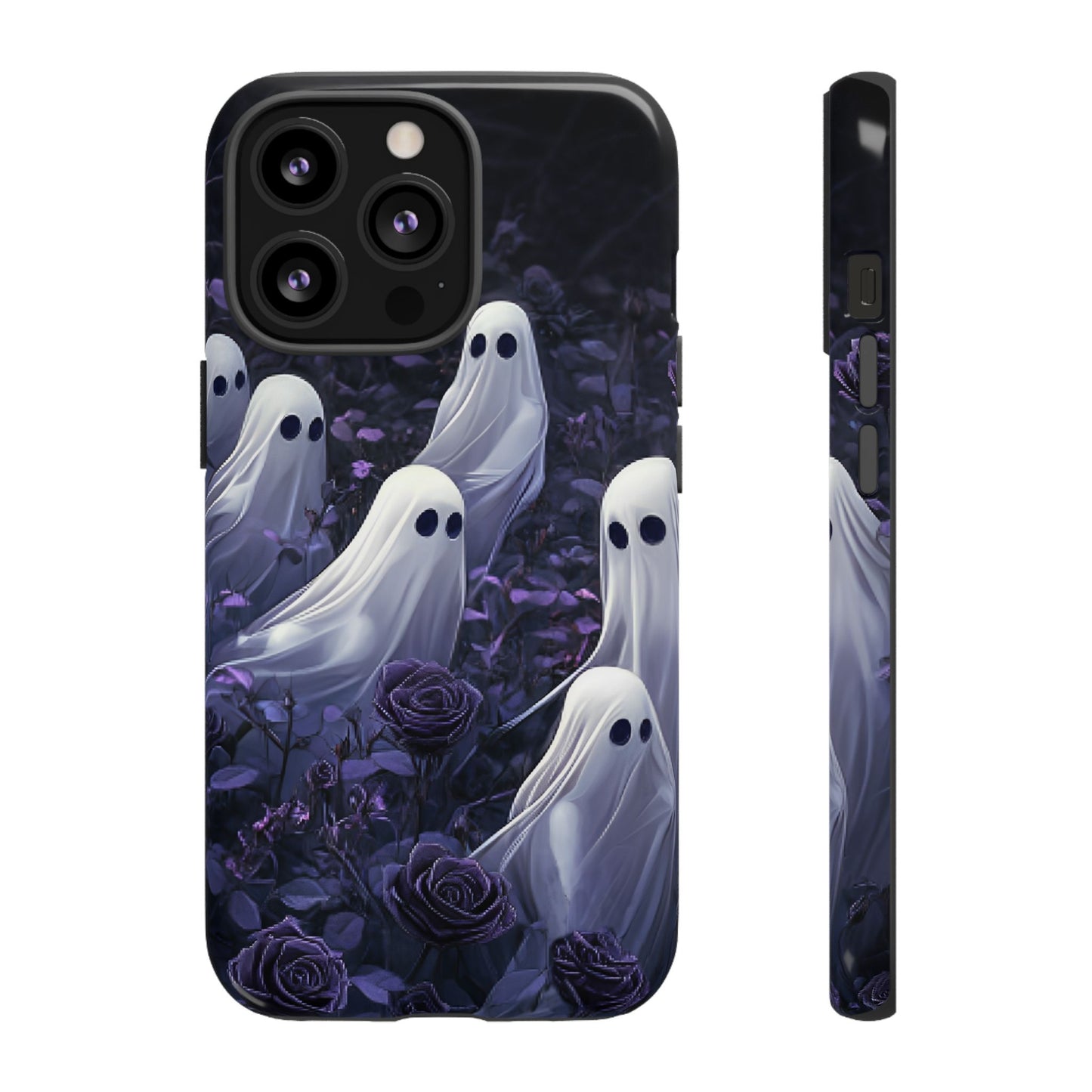 Halloween Phone Case - Ghosts in Purple Rose Garden for iPhone 16 15 14 13 12 11, Samsung Galaxy & Google Pixel Phone Covers