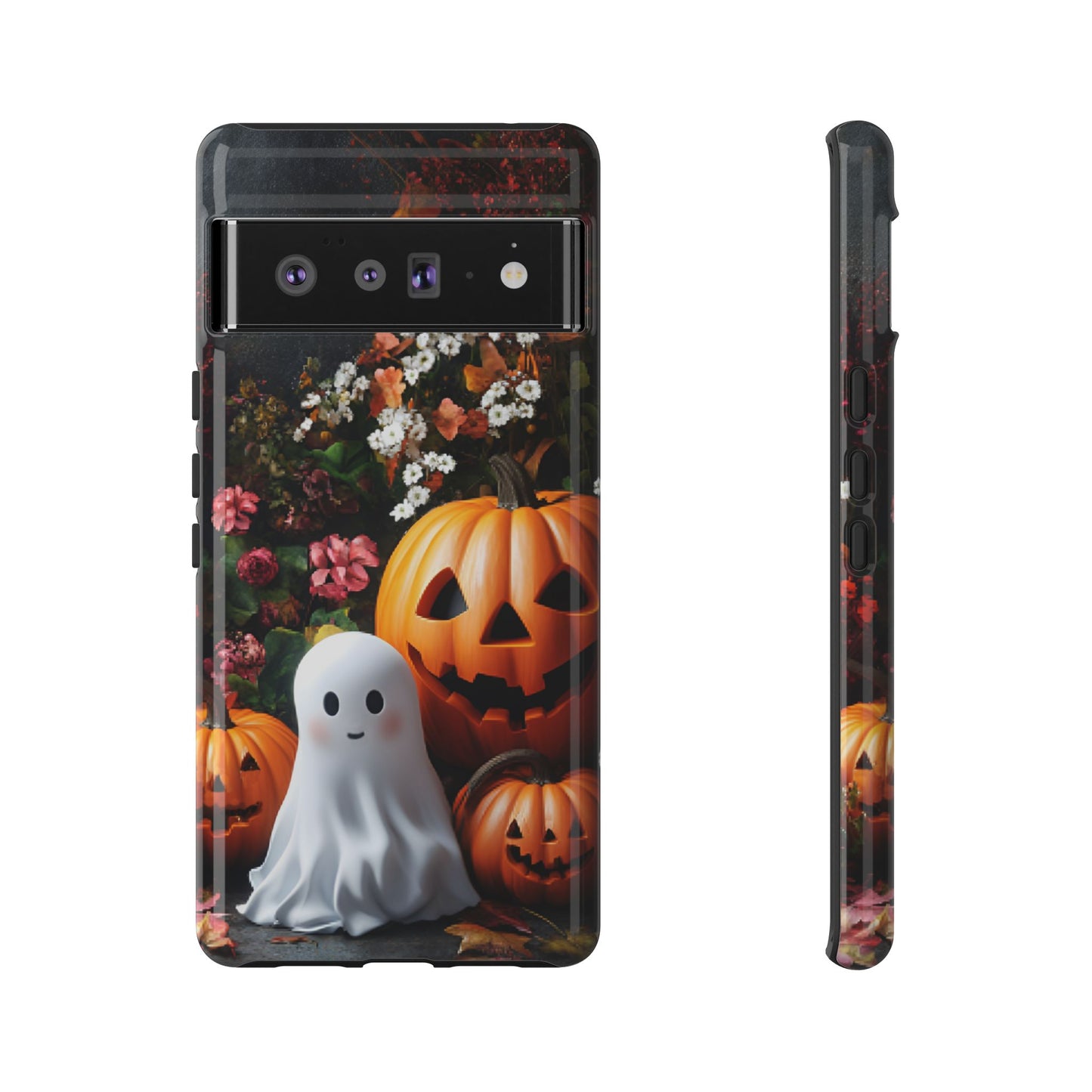 Halloween Phone Case with Cute Ghost and Pumpkins - iPhone 16 15 14 13 12 11, Samsung Galaxy & Google Pixel Phone Covers