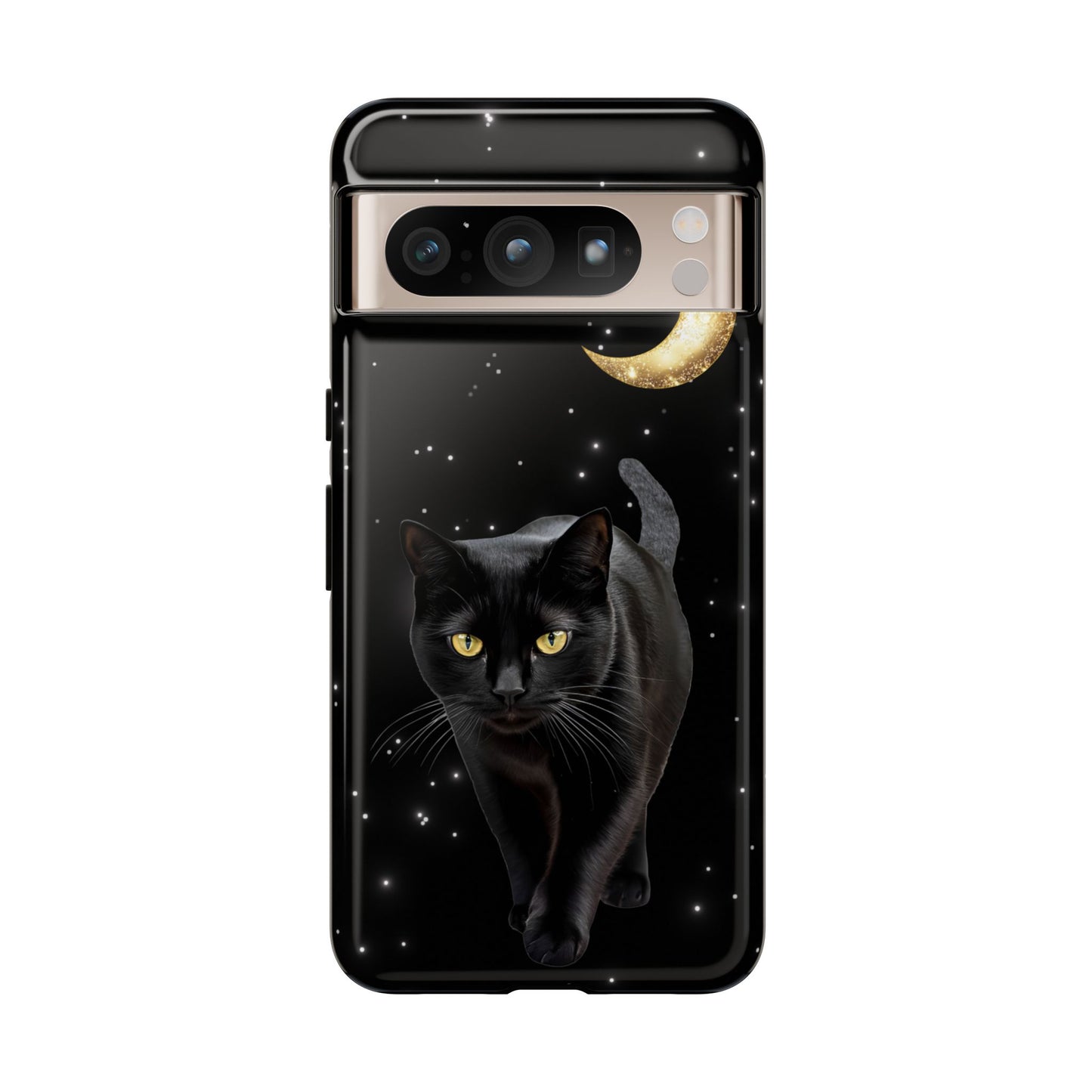 Black Cat and Moon Phone Case - Celestial Cat Lover Phone Cases for iPhone 16 15 14 13 12 11, Samsung Galaxy & Google Pixel