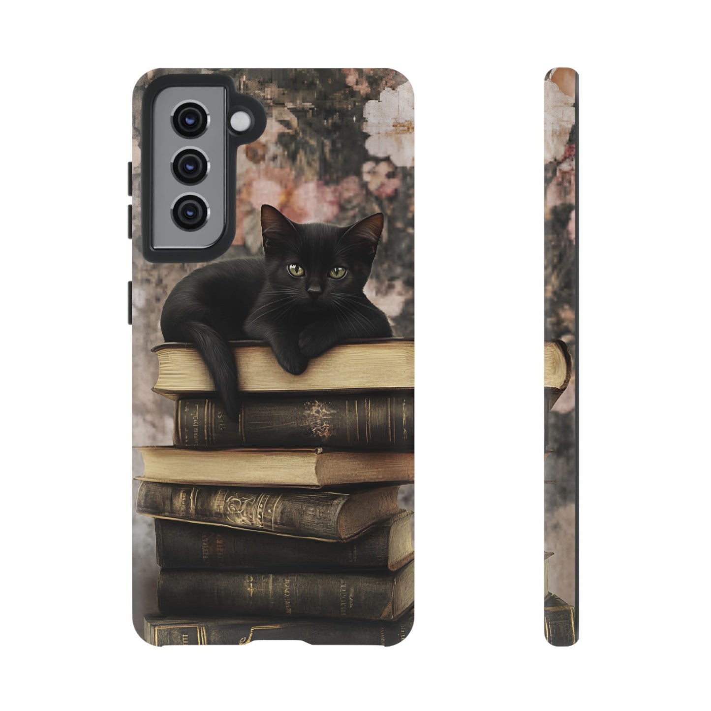 Black Cat and Books Phone Case - Vintage Dark Academia Library Phone Cases for iPhone 16 15 14 13 12 11, Samsung Galaxy & Google Pixel