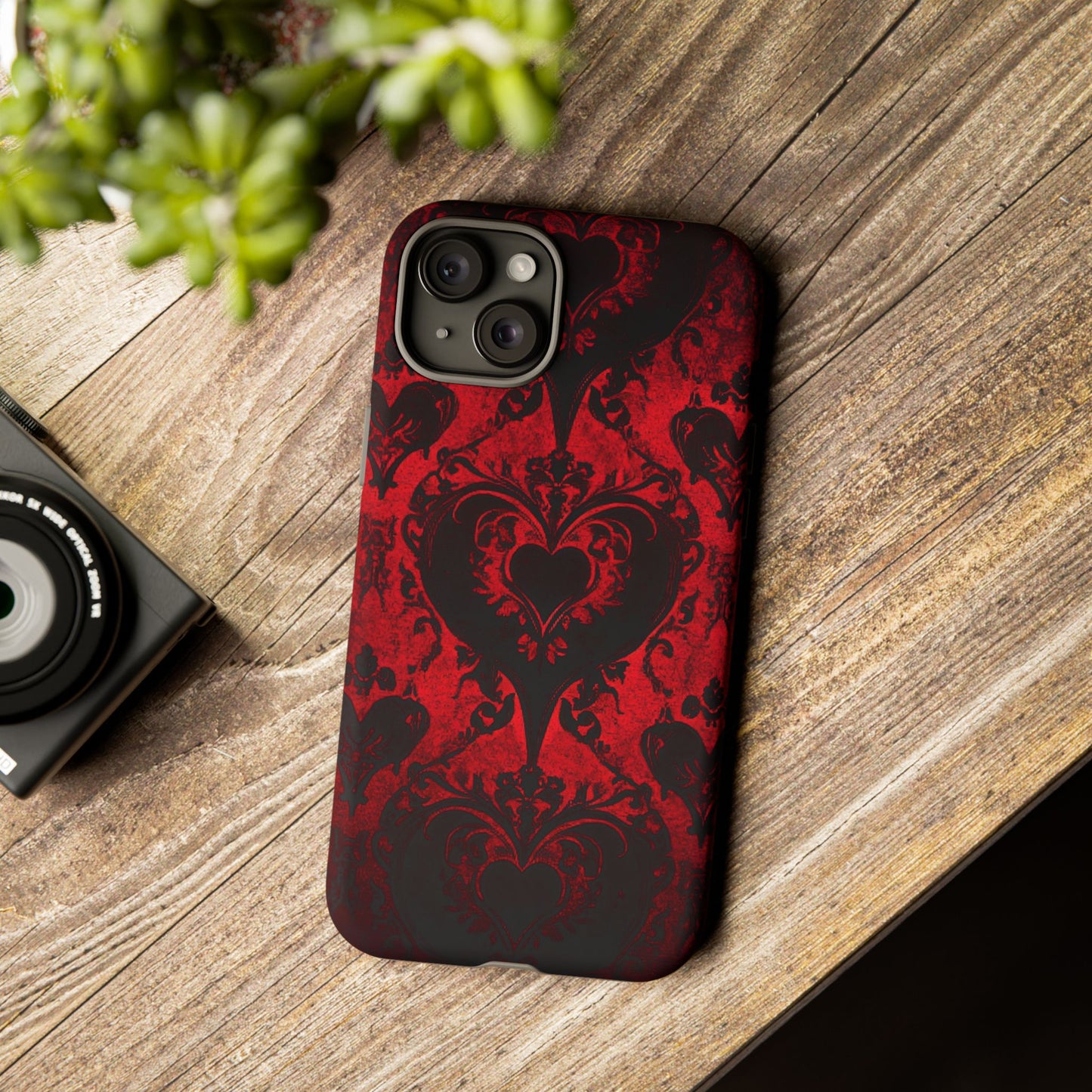 Gothic Dark Romance Phone Case - Black Hearts Phone Cover for iPhone 16 15 14 13 12 11, Samsung Galaxy & Google Pixel