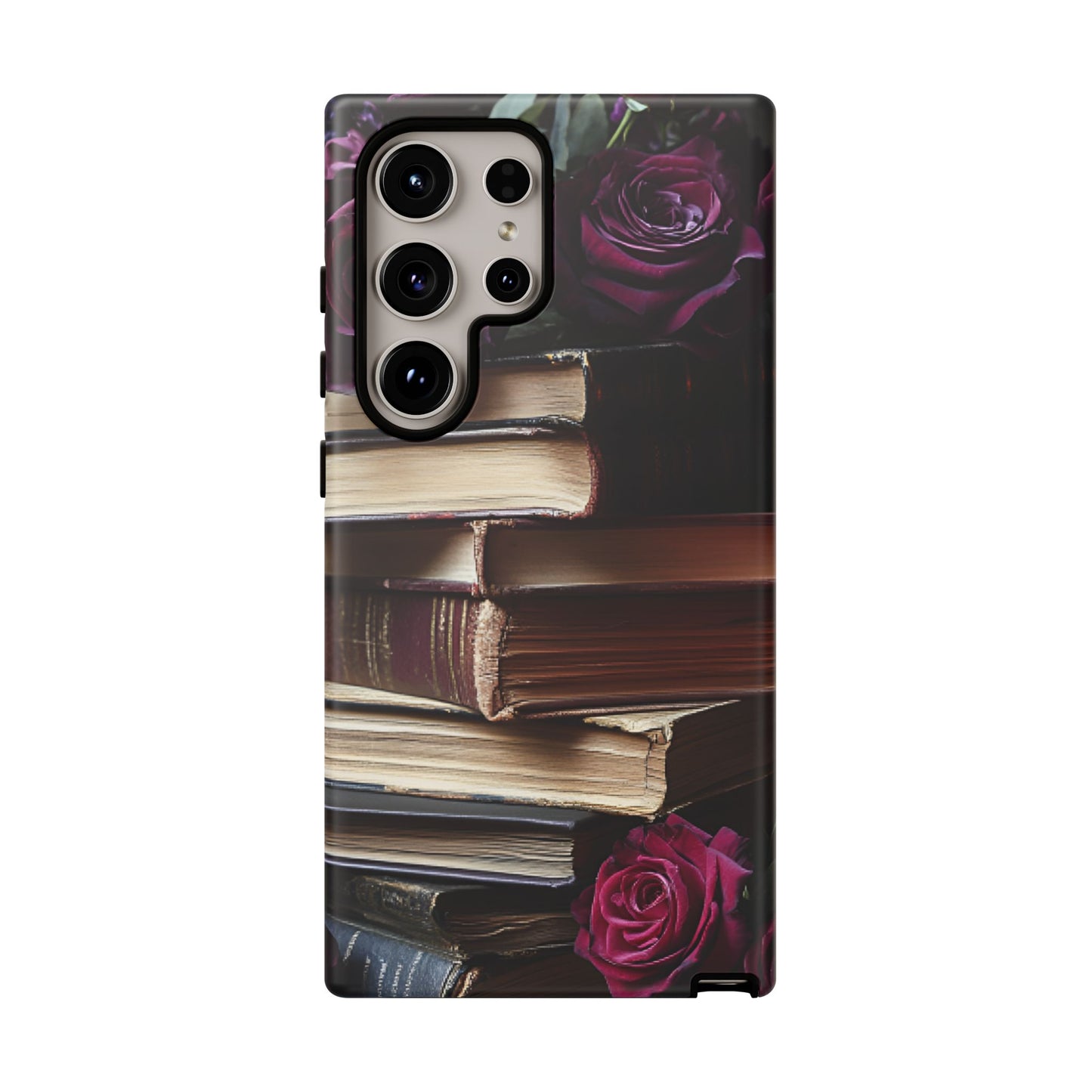 Books and Roses Phone Case - Bookish Dark Academia Phone Cover for iPhone 16 15 14 13 12 11, Samsung Galaxy & Google Pixel