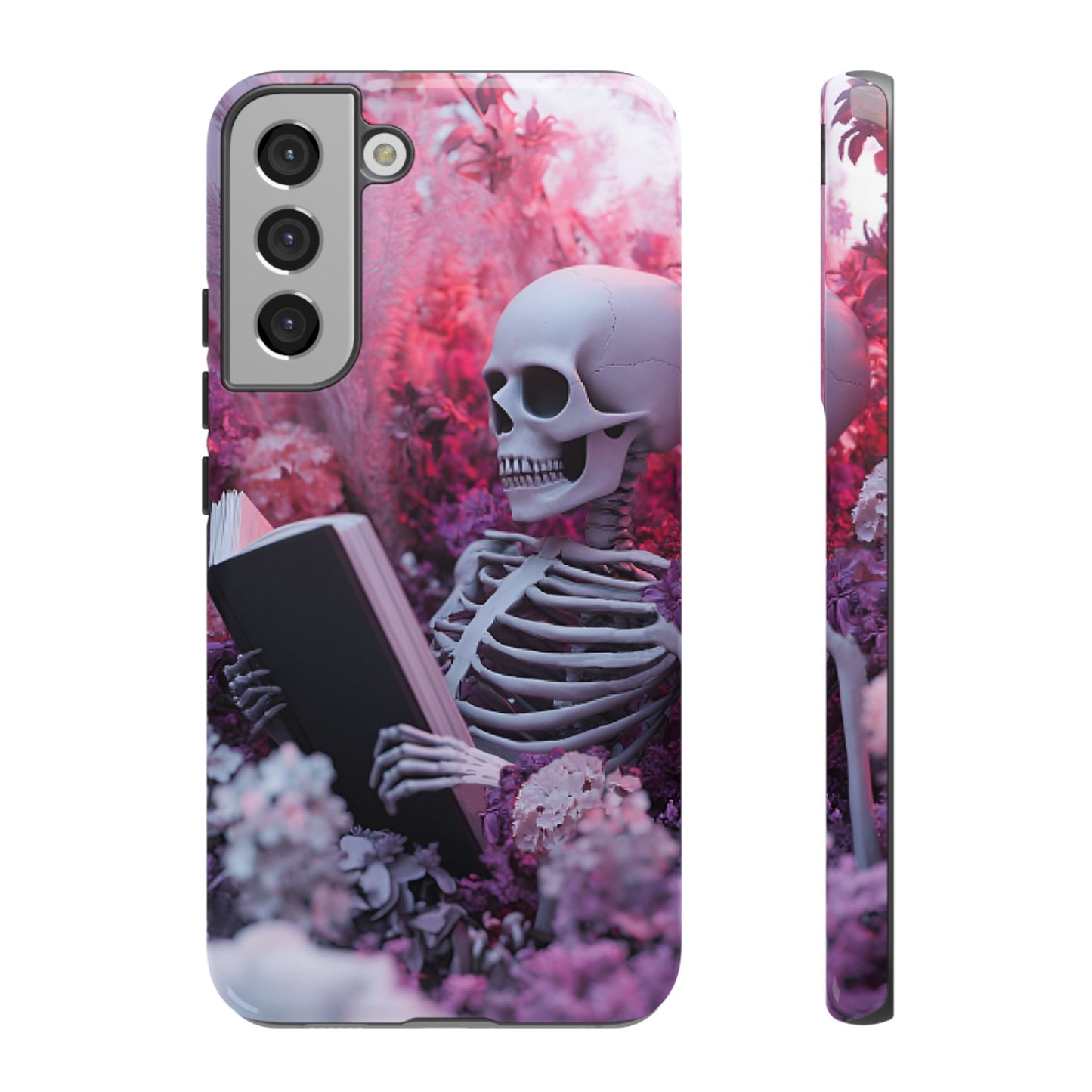 Bookish Skeleton Phone Case - Spooky Floral Halloween Phone Cases - Phone 16 15 14 13 12 11, Samsung Galaxy & Google Pixel Phone Covers