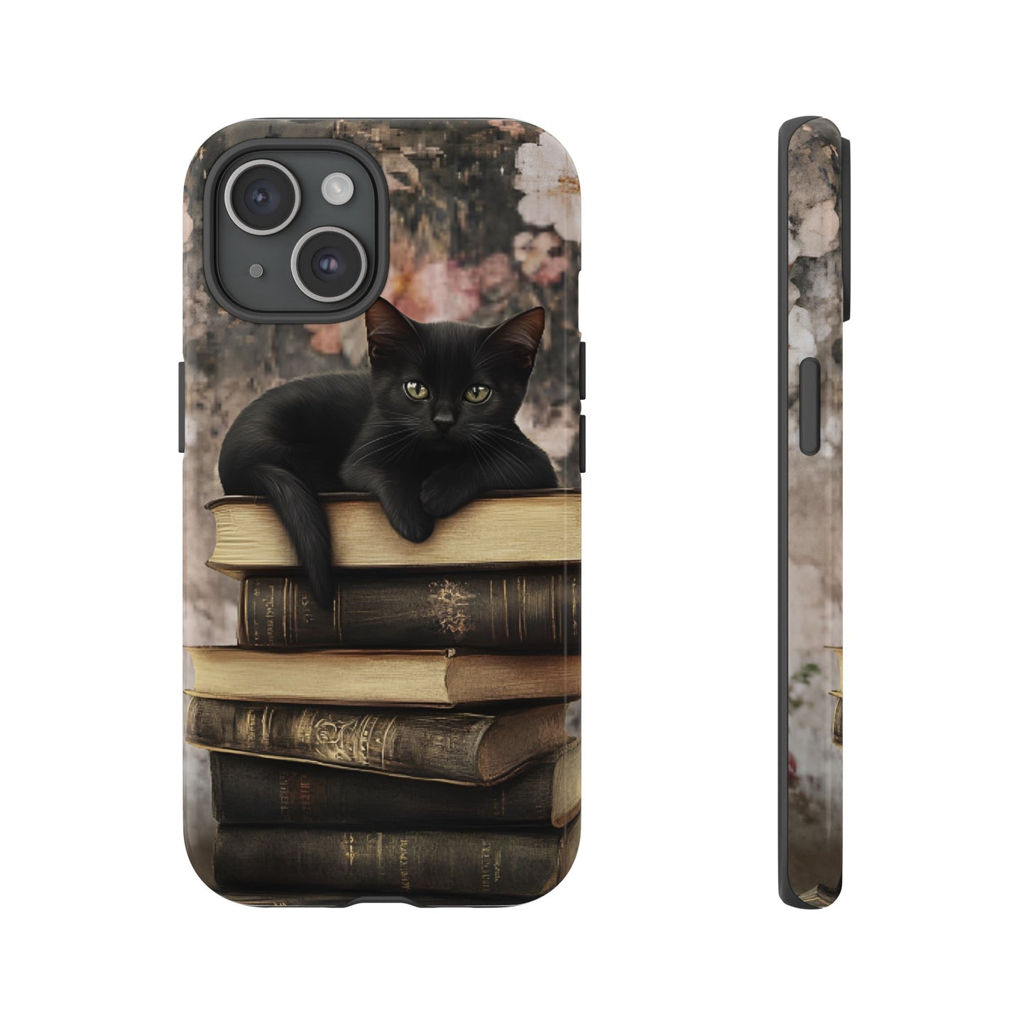 Black Cat and Books Phone Case - Vintage Dark Academia Library Phone Cases - iPhone 16 15 14 13 12 11, Samsung Galaxy & Google Pixel Phone Covers