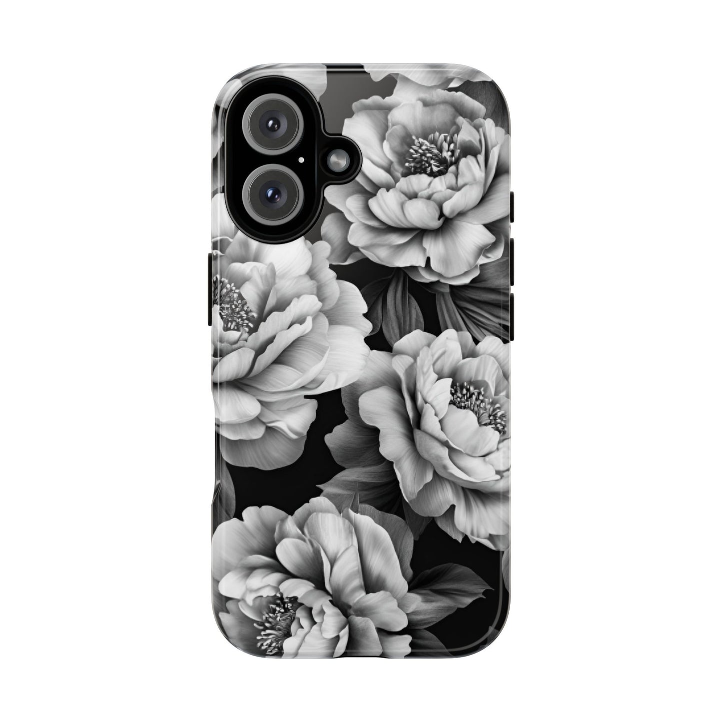 Black and White Peony Flower Phone Case - Aesthetic Dark Floral Phone Cases - iPhone 16 15 14 13 12 11, Samsung Galaxy & Google Pixel Phone Covers - Boo and Bewear