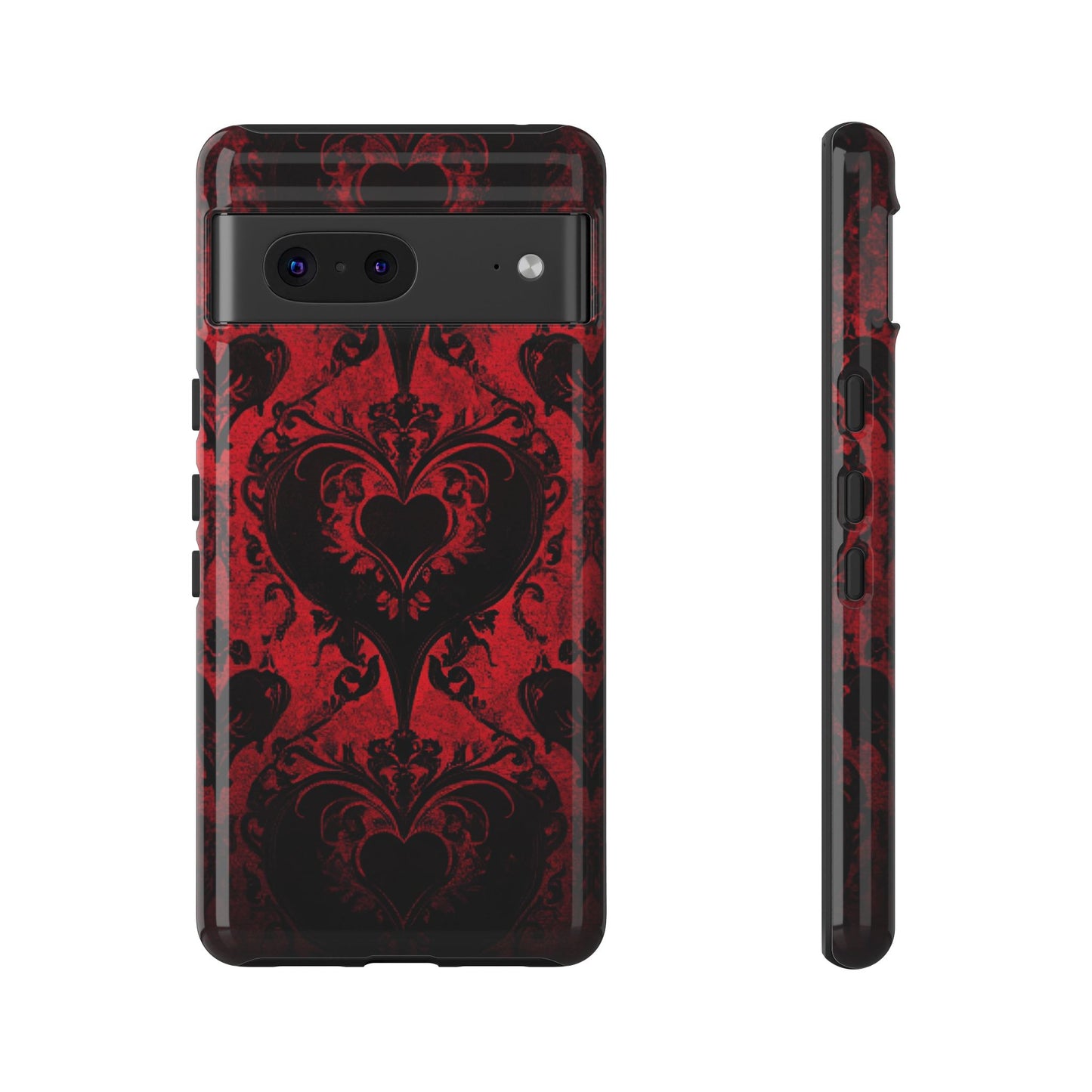 Gothic Dark Romance Phone Case - Black Hearts Phone Cover for iPhone 16 15 14 13 12 11, Samsung Galaxy & Google Pixel