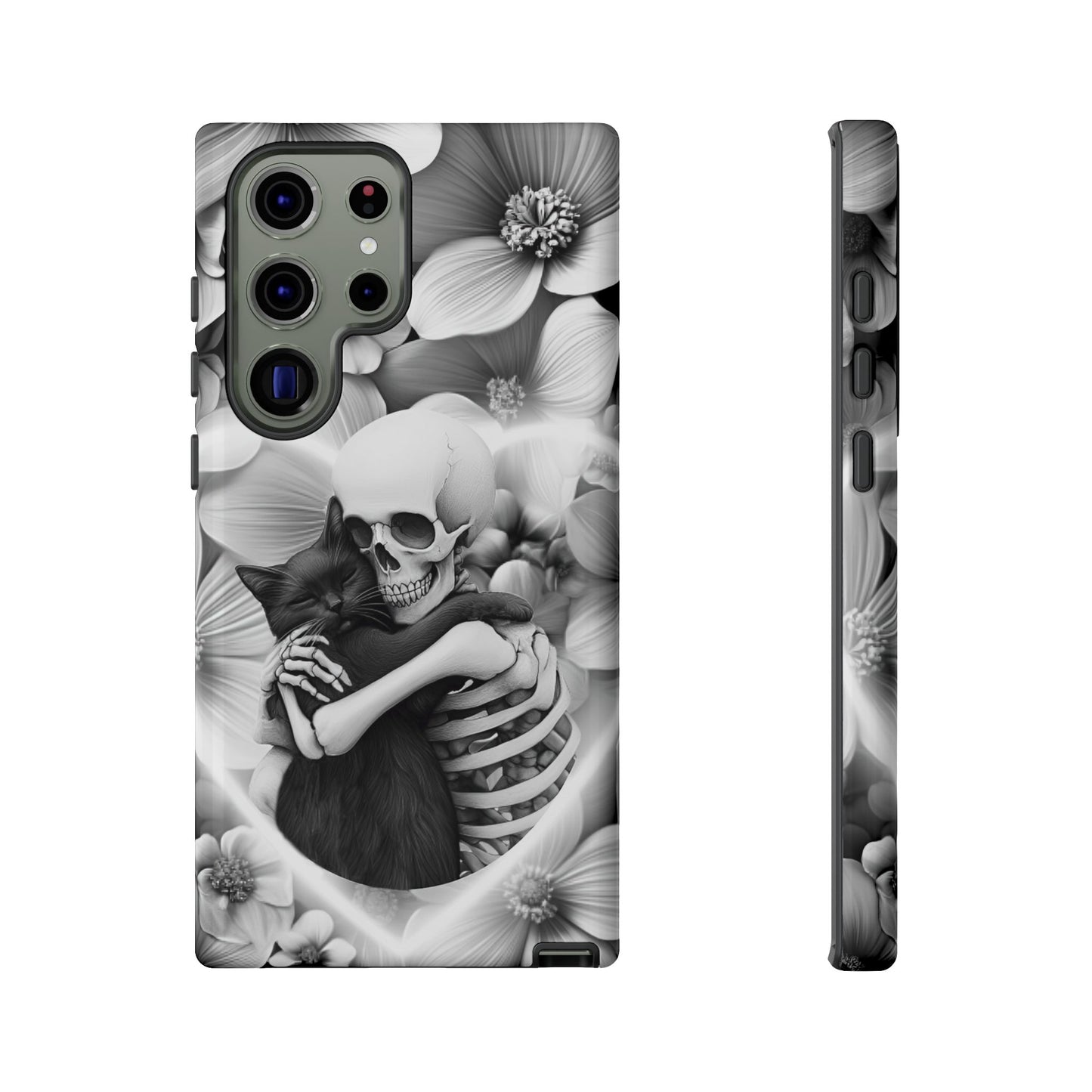 Skeleton & Black Cat Phone Case - Aesthetic Cat Lover Phone Cases for iPhone 16 15 14 13 12 11, Samsung Galaxy & Google Pixel