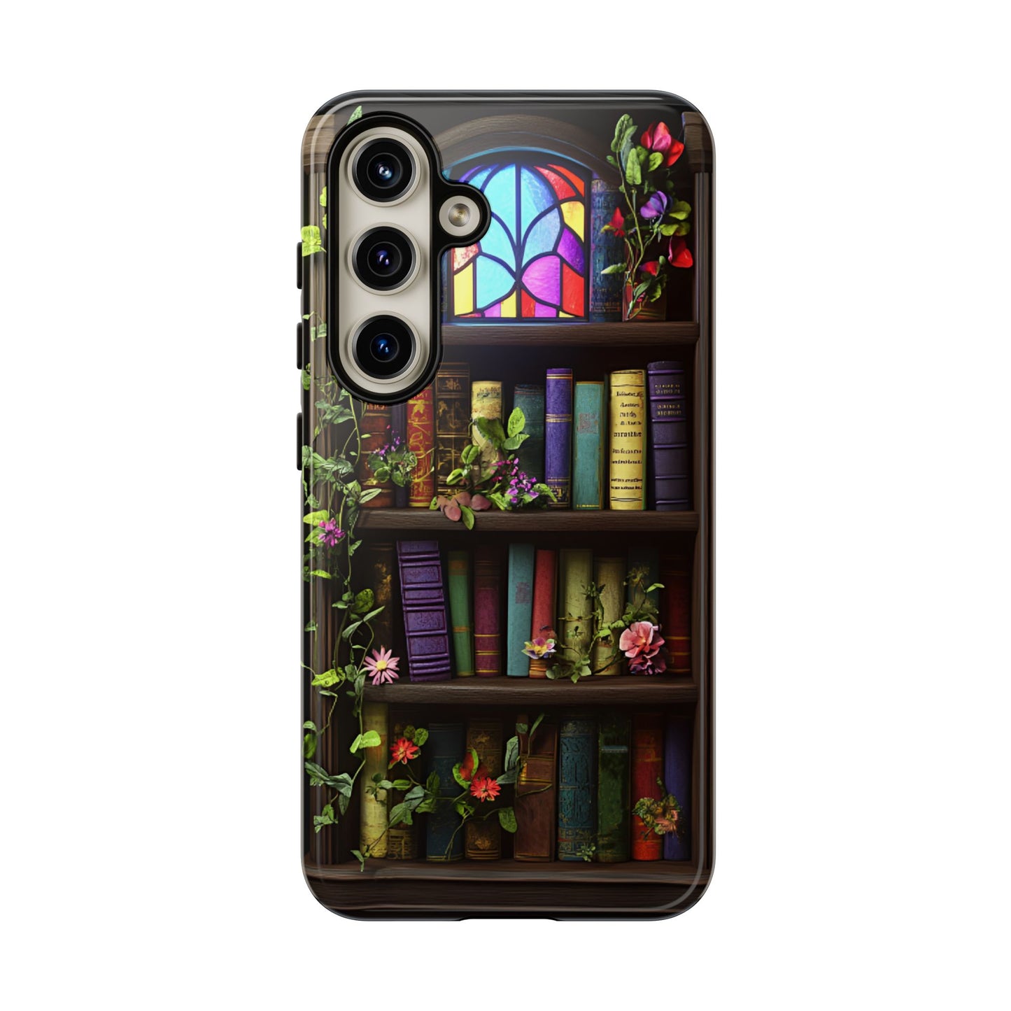 Bookshelf and Stained Glass Window Phone Case - Book Lover Phone Cases for iPhone 16 15 14 13 12 11, Samsung Galaxy & Google Pixel