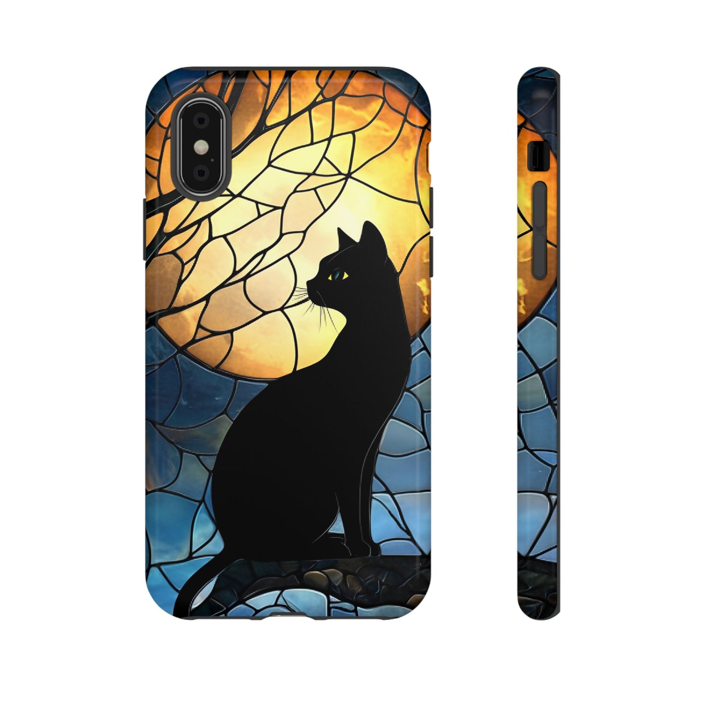 Black Cat and Moon Stained Glass Phone Case - Celestial Cat Lover Phone Cases - iPhone 16 15 14 13 12 11, Samsung Galaxy & Google Pixel Phone Covers - Boo and Bewear