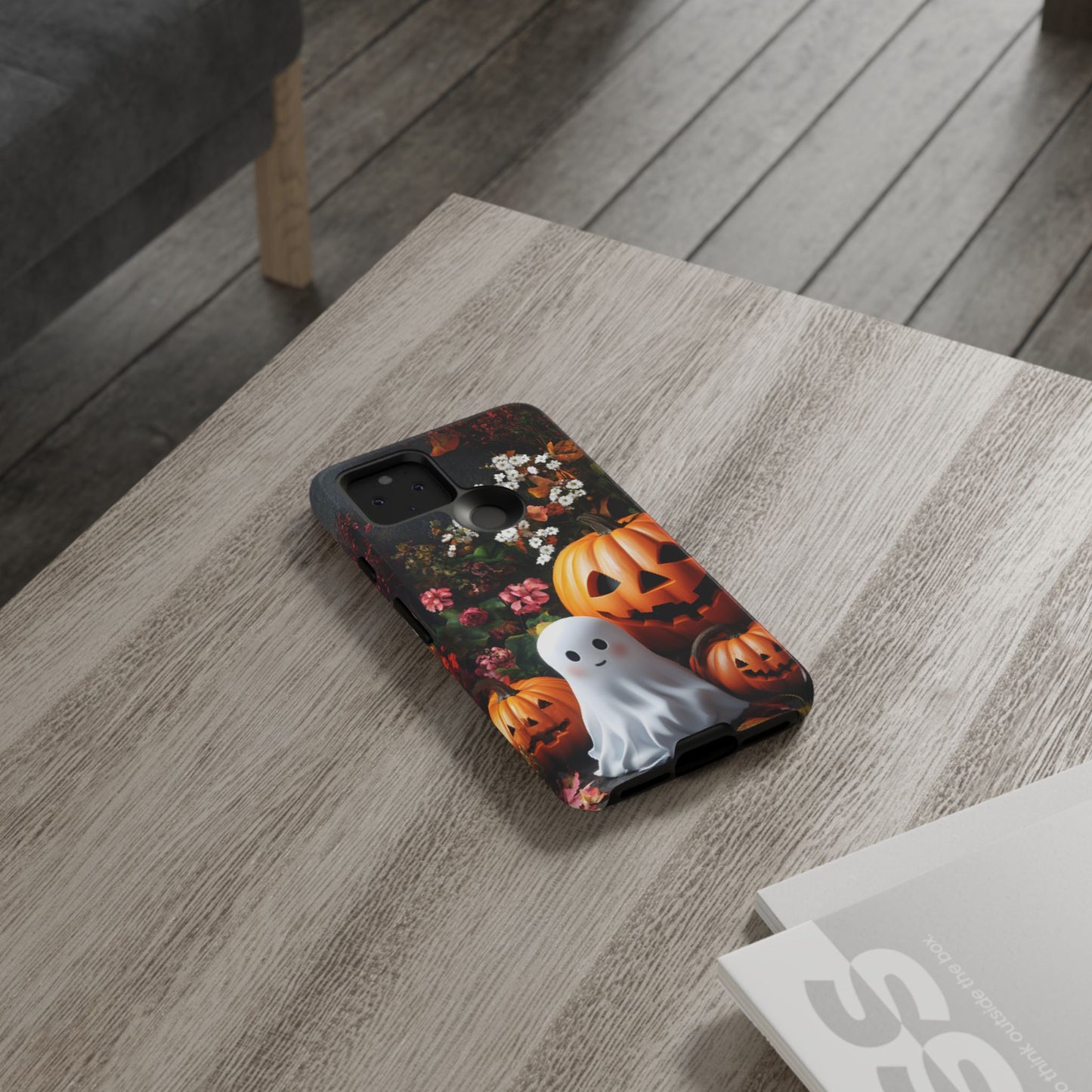 Halloween Phone Case with Cute Ghost and Pumpkins for iPhone 16 15 14 13 12 11, Samsung Galaxy & Google Pixel