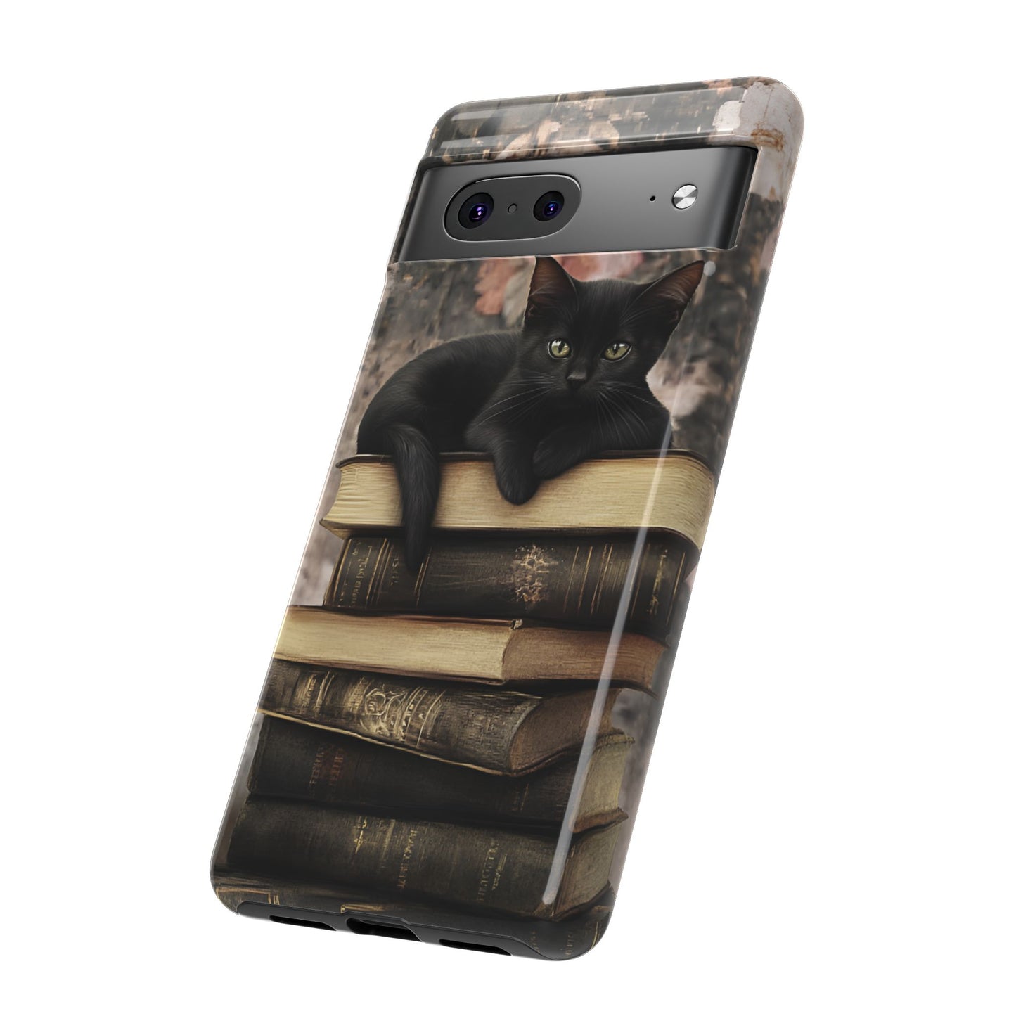 Black Cat and Books Phone Case - Vintage Dark Academia Library Phone Cases - iPhone 16 15 14 13 12 11, Samsung Galaxy & Google Pixel Phone Covers