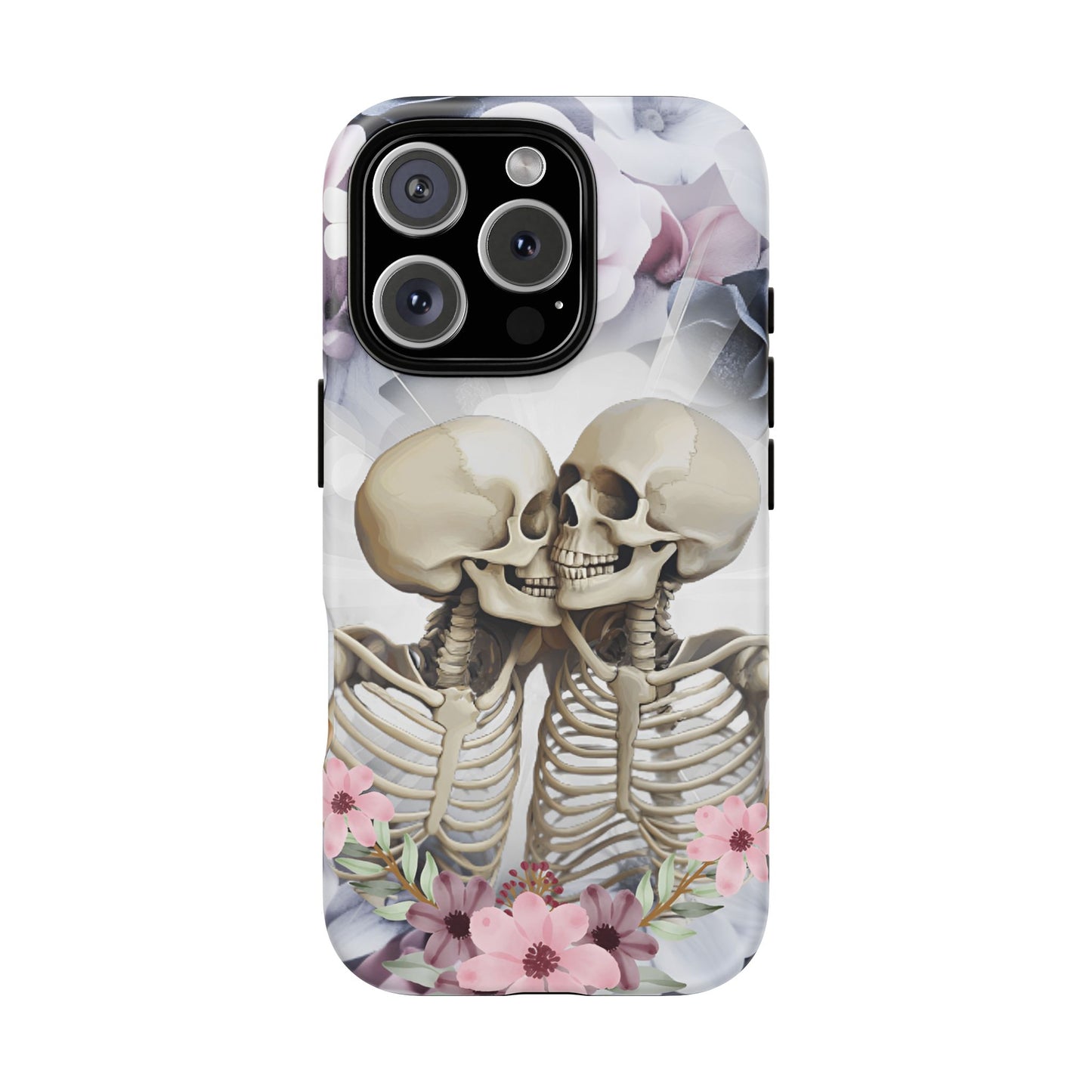 Skeleton Couple Phone Case - Floral Love Halloween Phone Cases for iPhone 16 15 14 13 12 11, Samsung Galaxy & Google Pixel