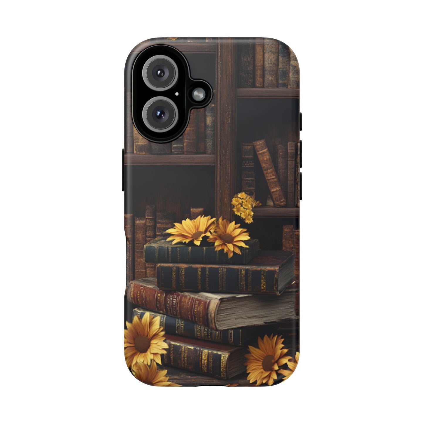 Vintage Books and Sunflowers Phone Case - Dark Academia Library Phone Cases - iPhone 16 15 14 13 12 11, Samsung Galaxy & Google Pixel Phone Covers