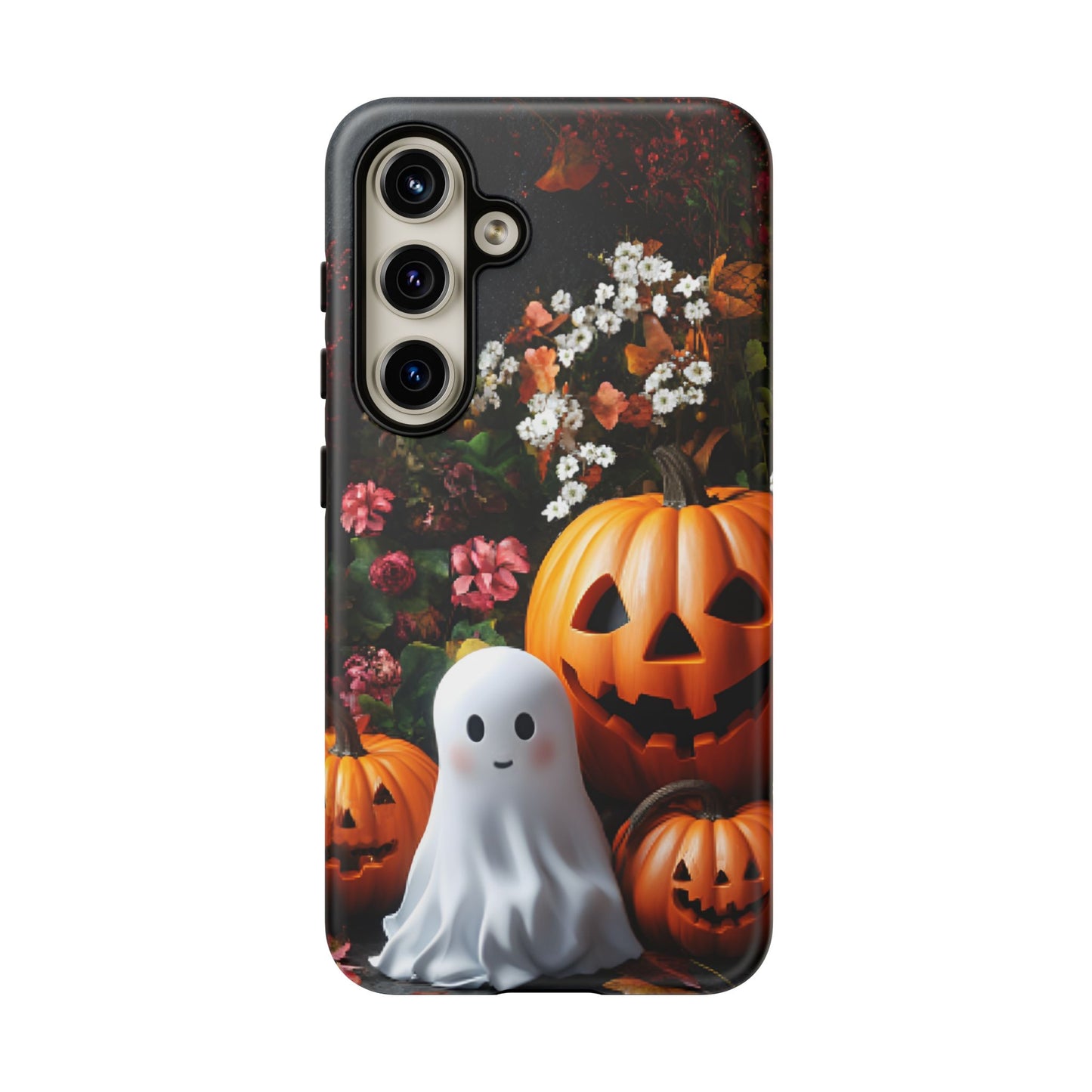 Halloween Phone Case with Cute Ghost and Pumpkins for iPhone 16 15 14 13 12 11, Samsung Galaxy & Google Pixel