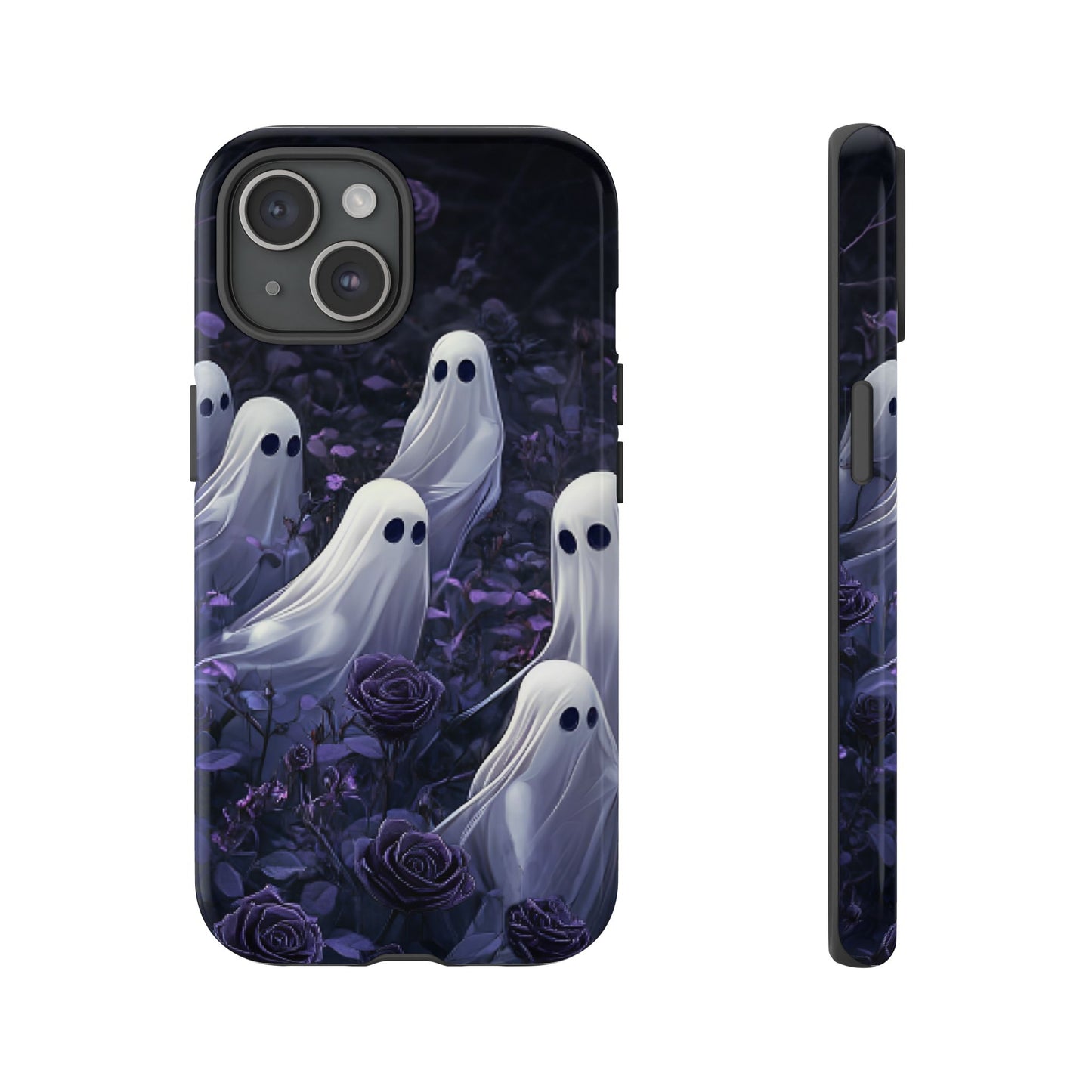 Halloween Phone Case - Ghosts in Purple Rose Garden for iPhone 16 15 14 13 12 11, Samsung Galaxy & Google Pixel Phone Covers