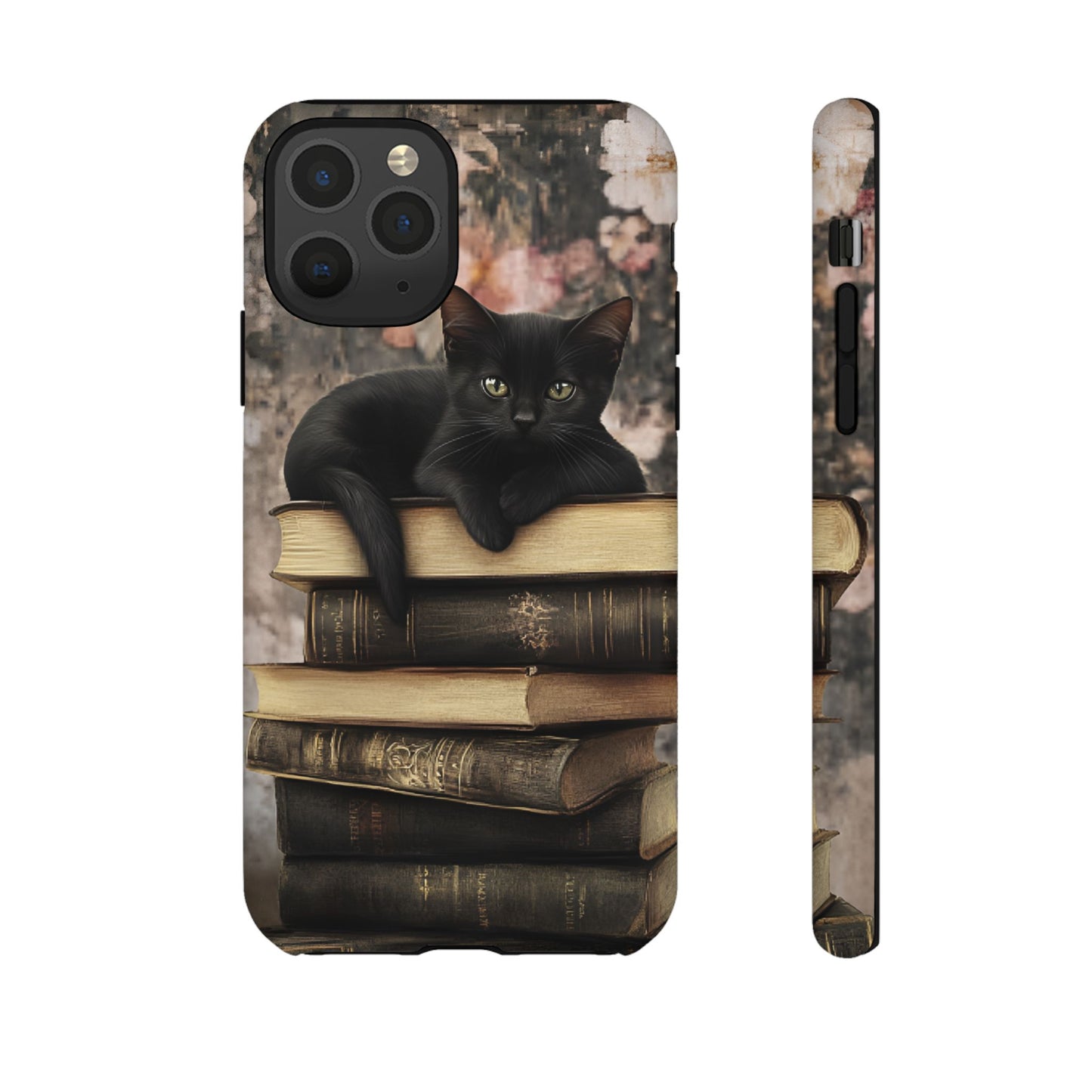 Black Cat and Books Phone Case - Vintage Dark Academia Library Phone Cases - iPhone 16 15 14 13 12 11, Samsung Galaxy & Google Pixel Phone Covers