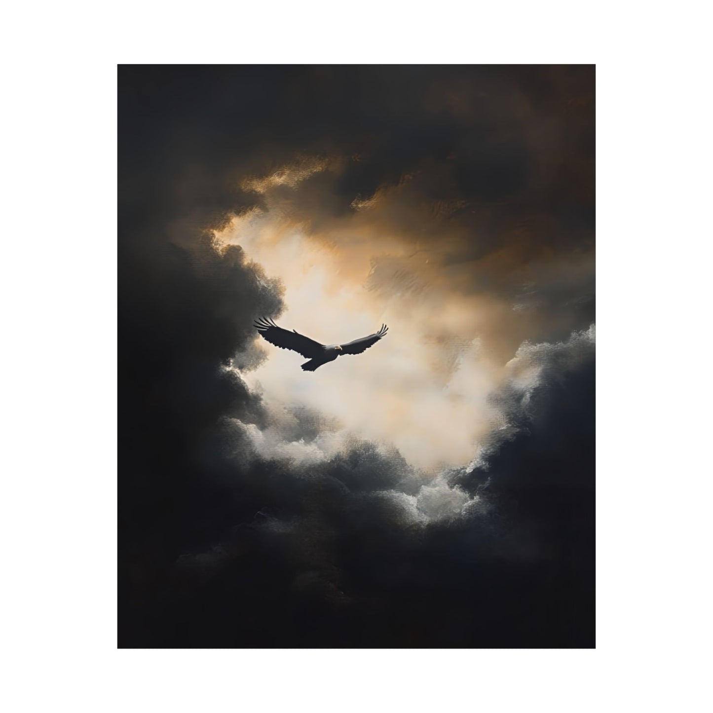 Eagle Flying Painting - Moody Wildlife Poster - Wild Bird Print - Dark Cloud Painting - Sky Wall Art