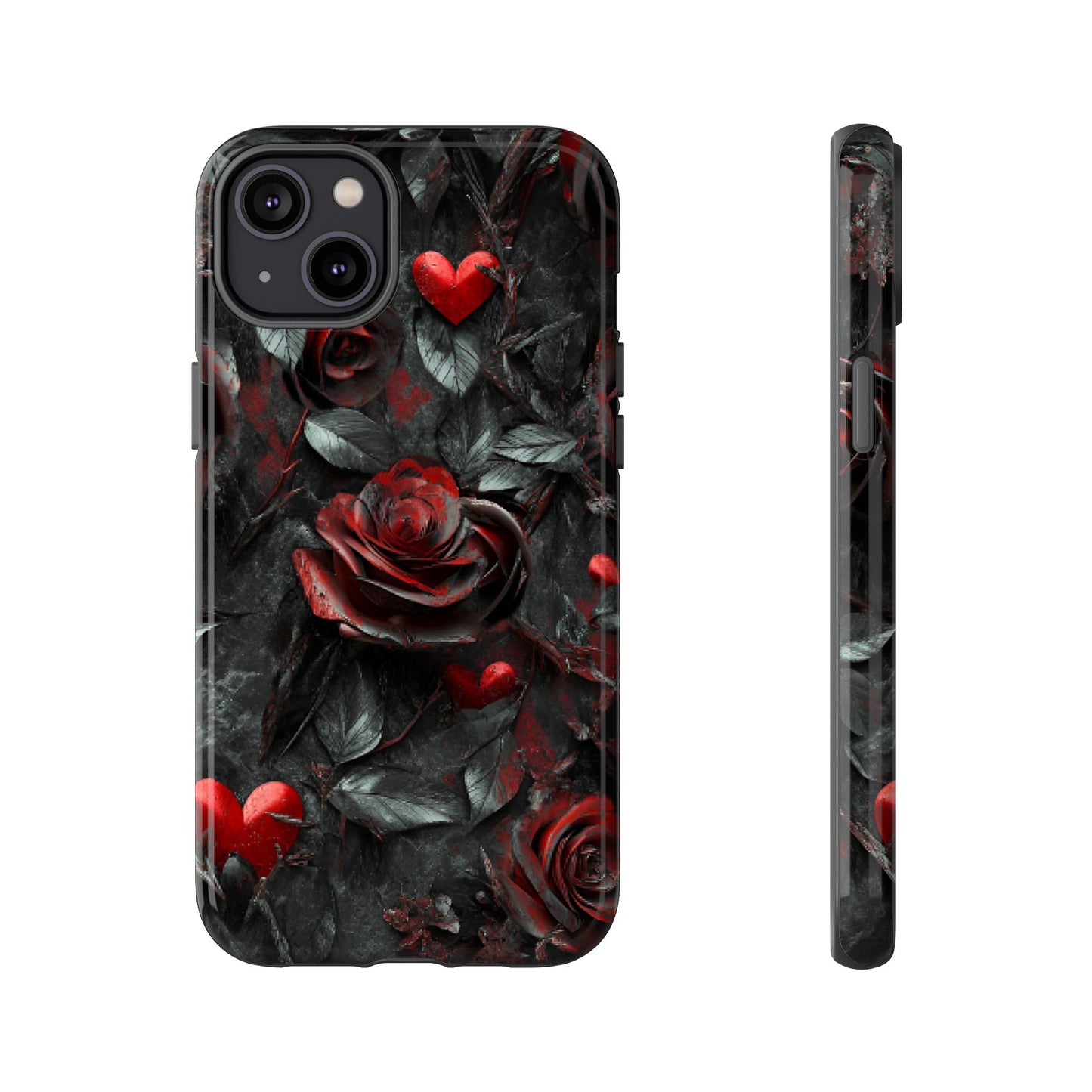 Gothic Valentine Phone Case - Dark Romance Roses and Hearts for iPhone 16 15 14 13 12 11, Samsung Galaxy & Google Pixel